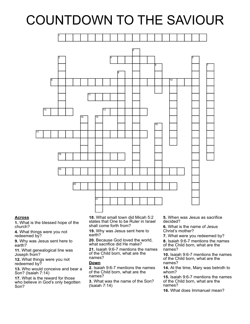 COUNTDOWN TO THE SAVIOUR Crossword WordMint