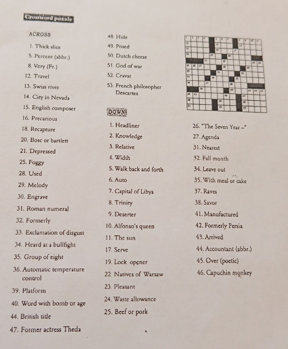 Crossword Puzzle ACROSS 1 Thick Slice 5 StudyX