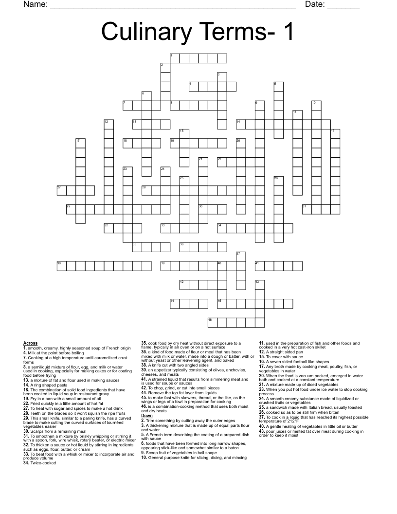 Culinary Terms 1 Crossword WordMint