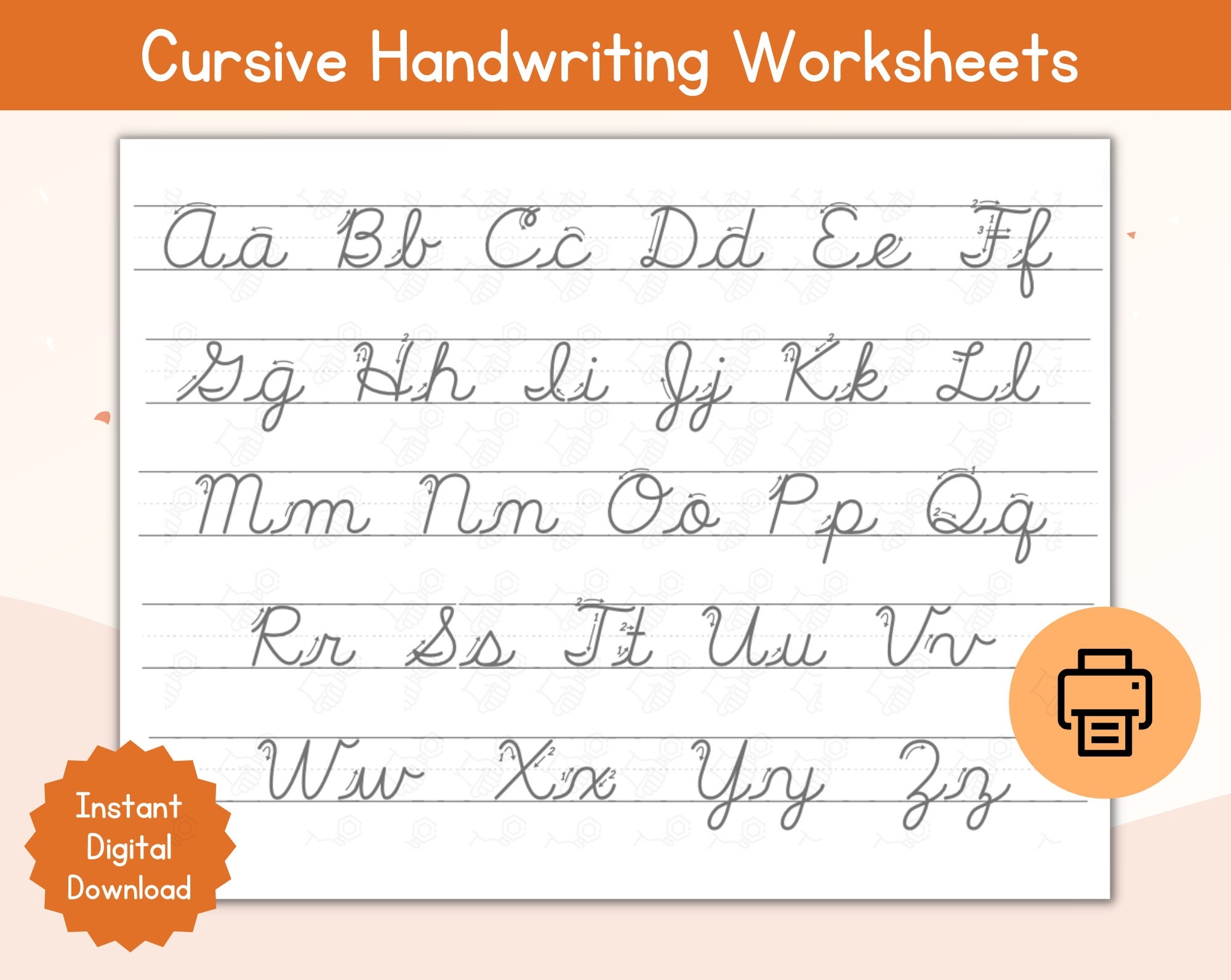 Cursive Alphabet Tracing Worksheet Handwriting Practice digital Download Etsy