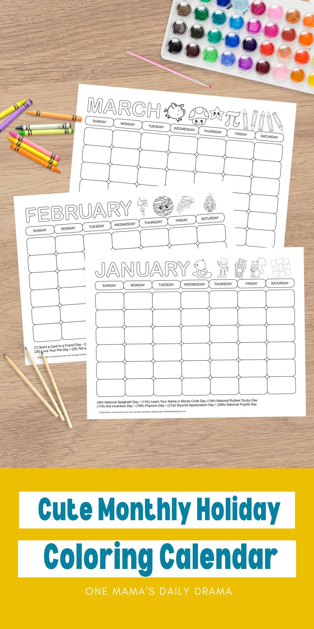 Cute Monthly Calendar To Print And Color