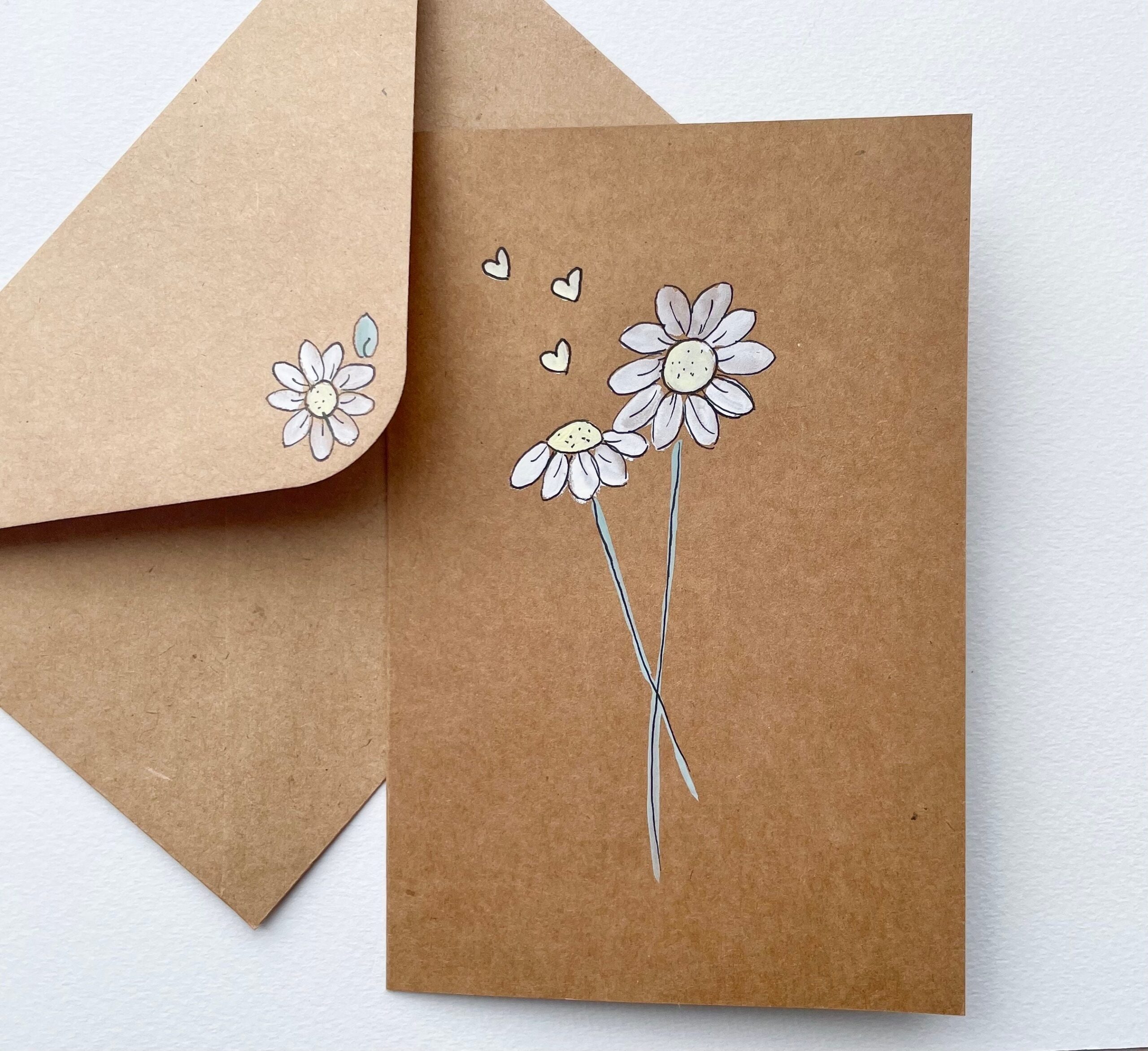 Daisy Card Blank personalised Daisy Card watercolour handmade custom Card flowers brown Kraft Paper care Package For Her Etsy