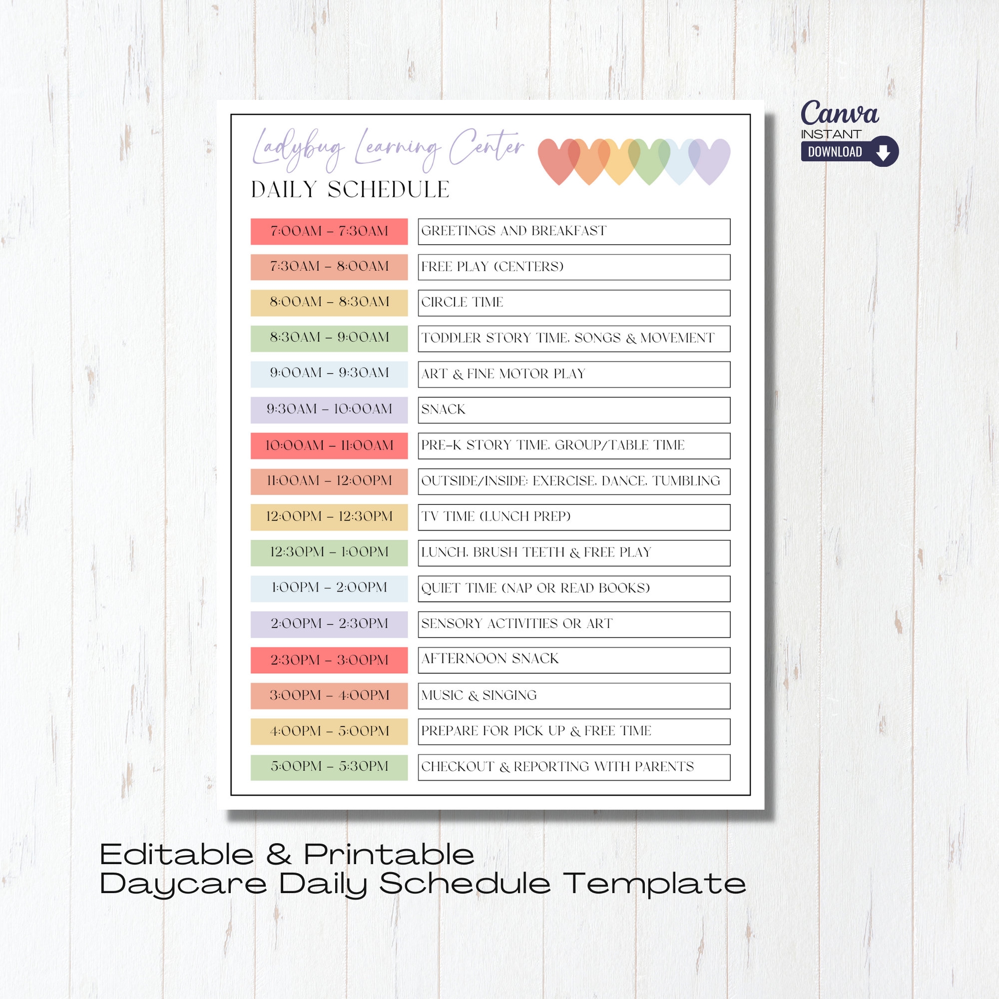 Editable Daily Daycare Schedule Template Printable Home Daycare Form Preschool Daily Routine Daily Routine Log Canva Template Etsy