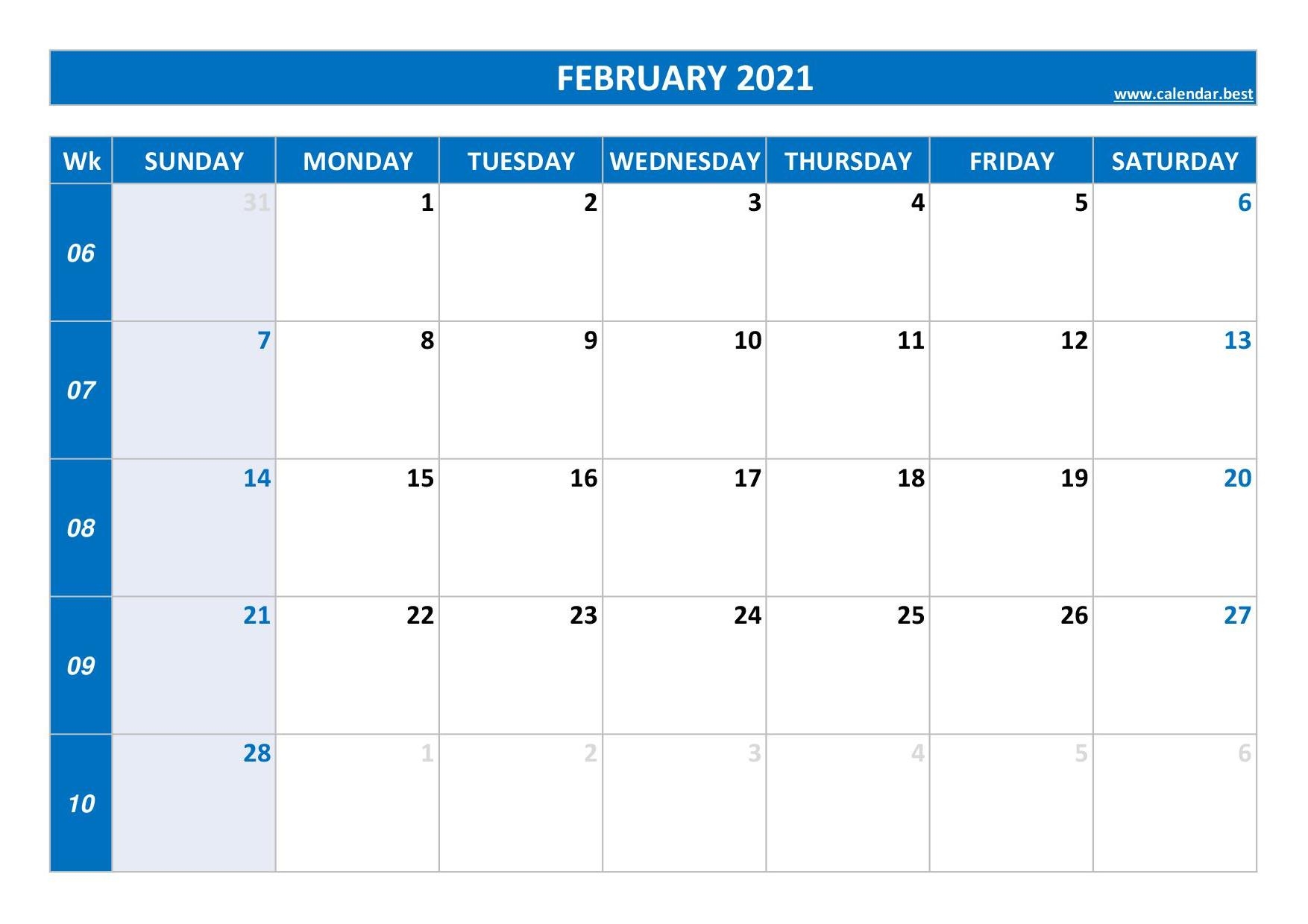 February 2021 Calendar Calendar best