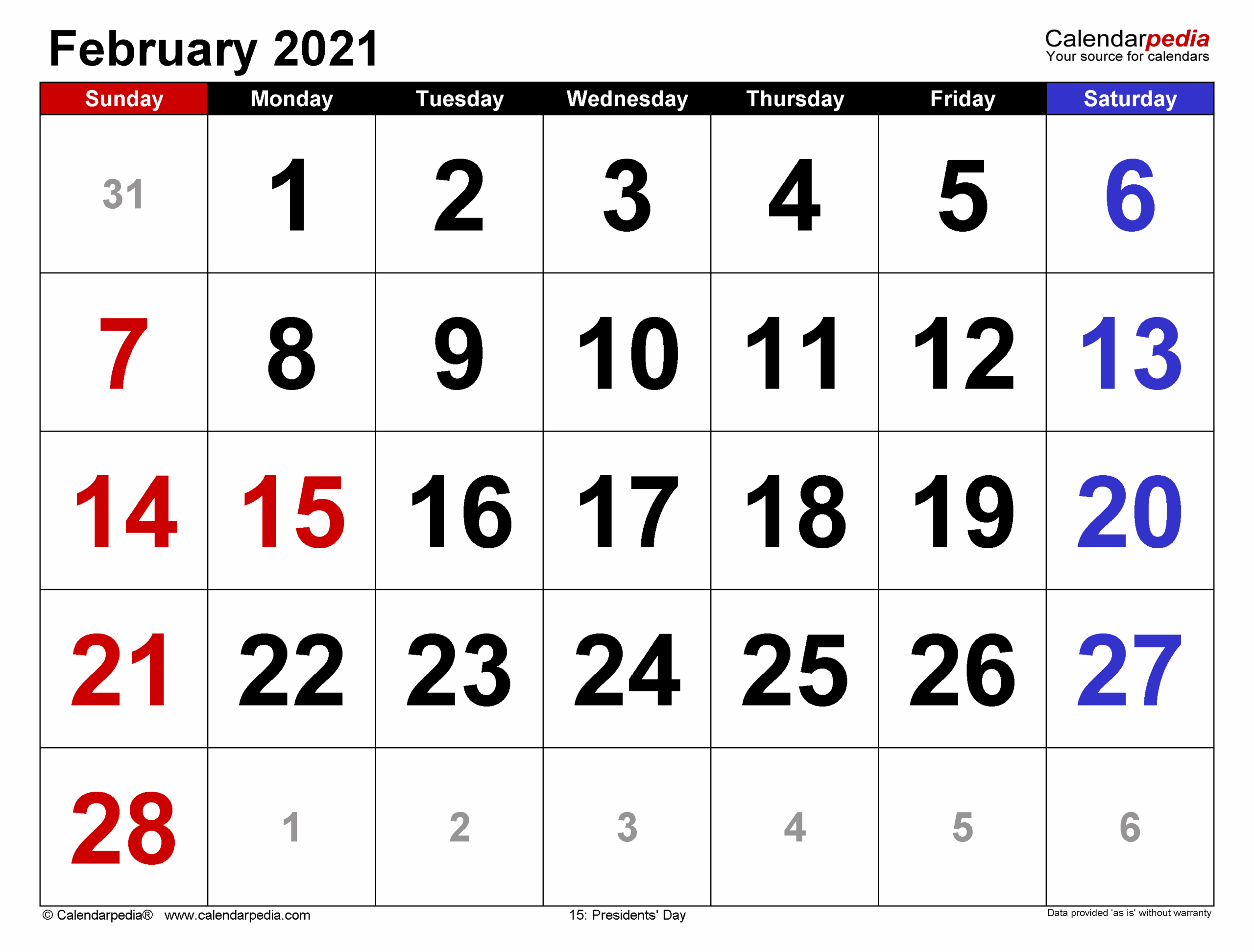 February 2021 Calendar Templates For PDF Excel And Word
