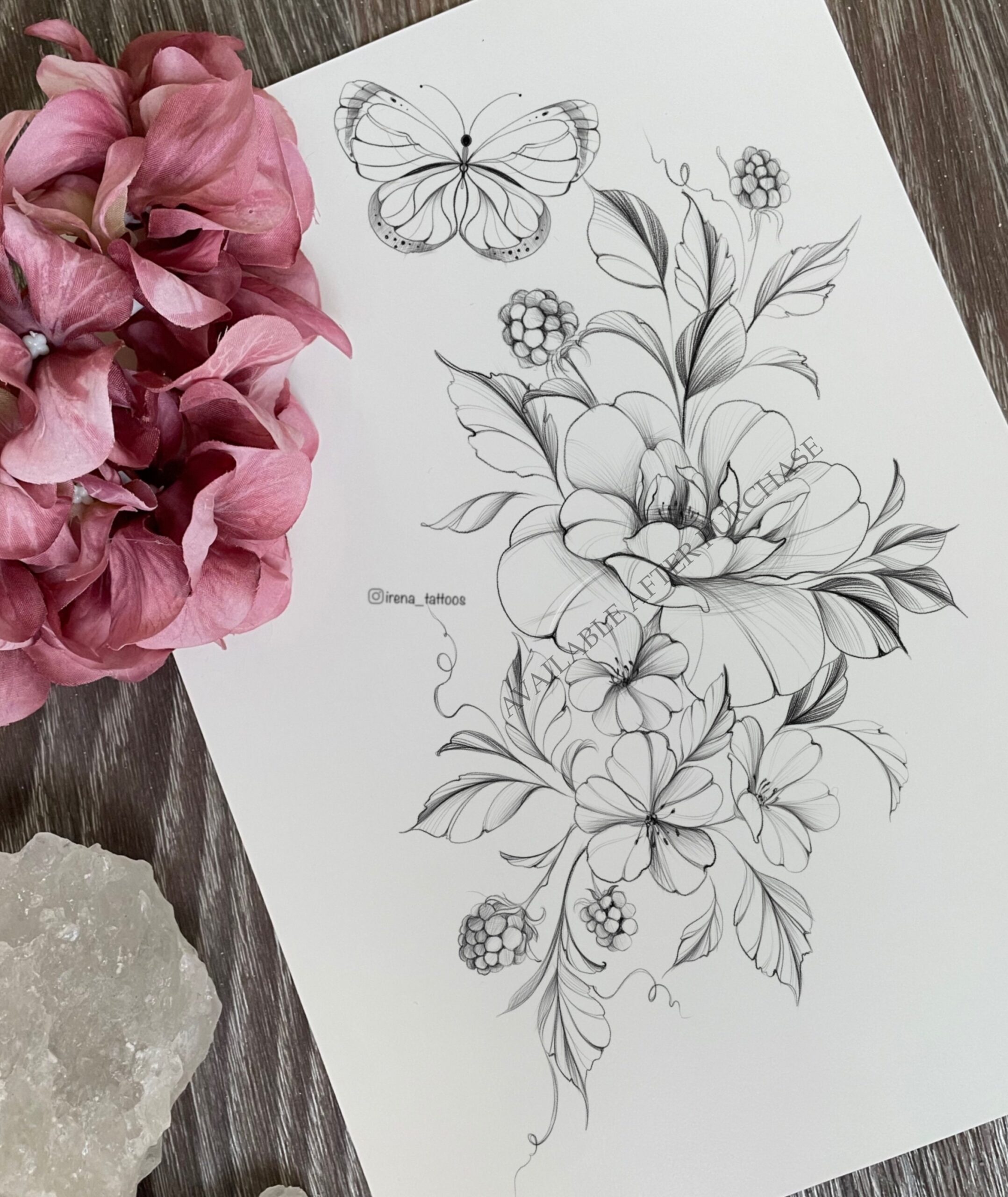Floral Tattoo Design Instant Download Printable Stencil 