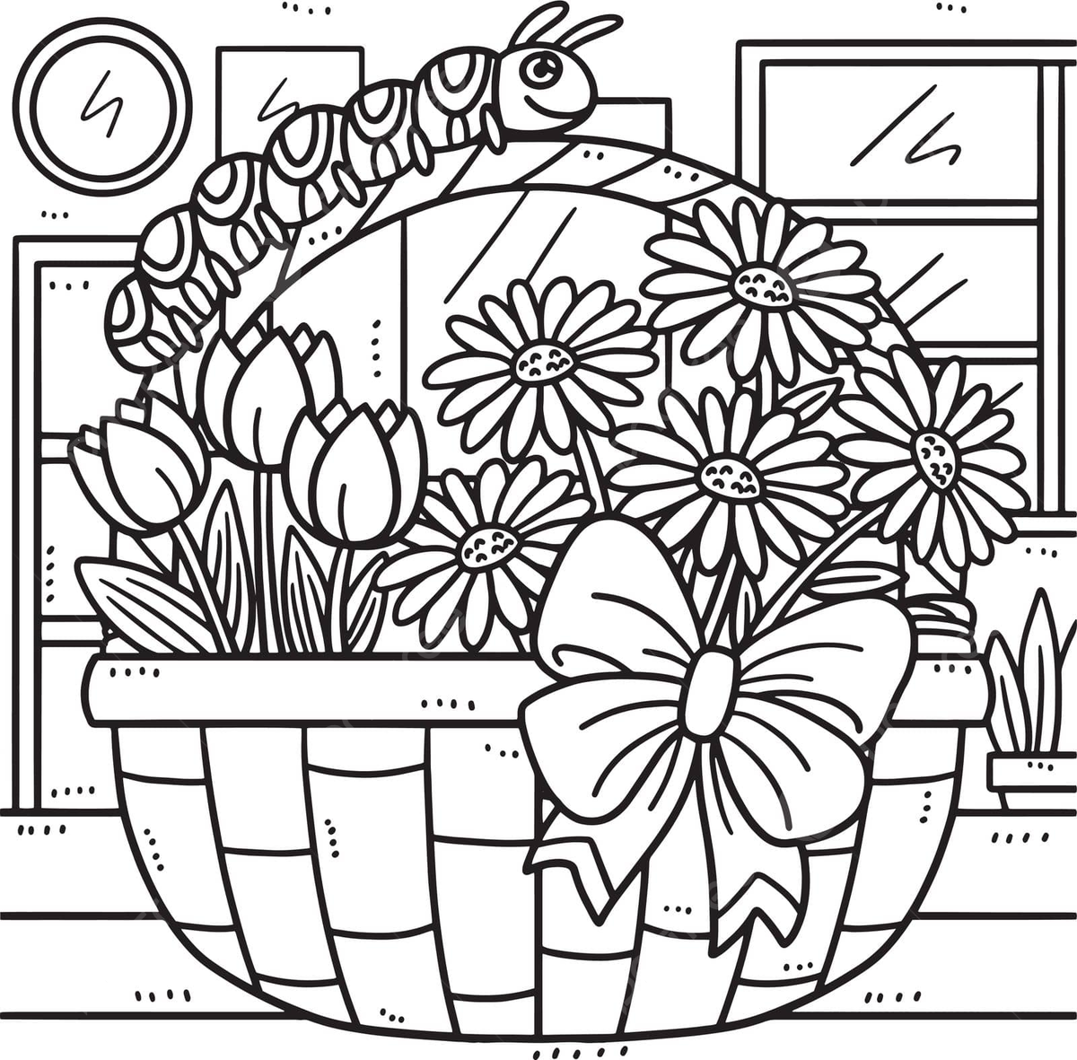 Flower Basket Coloring Page PNG Transparent Images Free Download Worksheets Library