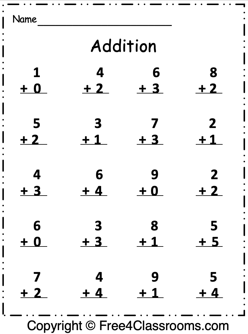 free printable adding worksheets