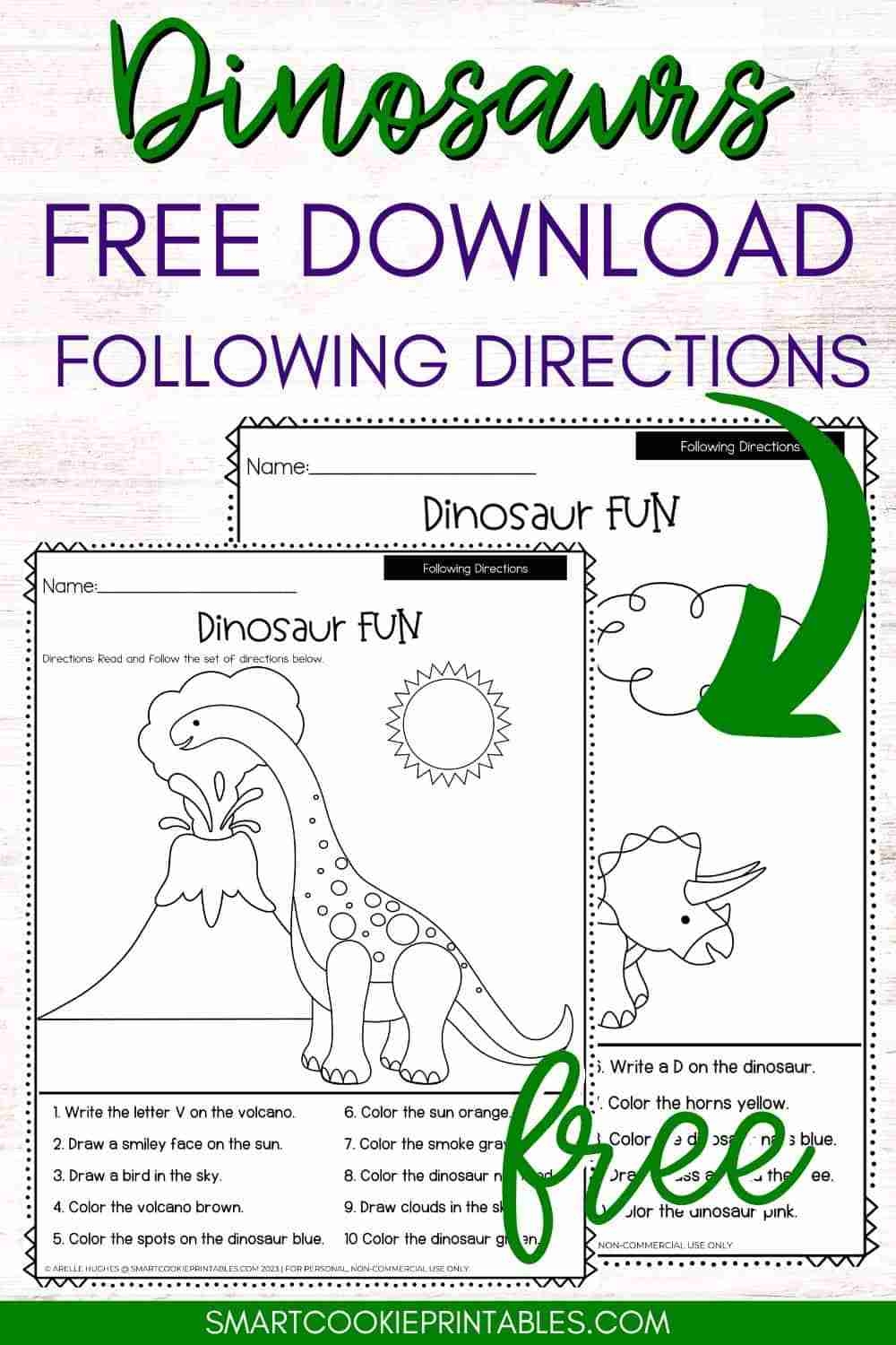 Free Dinosaur Following Directions Printables Smart Cookie 