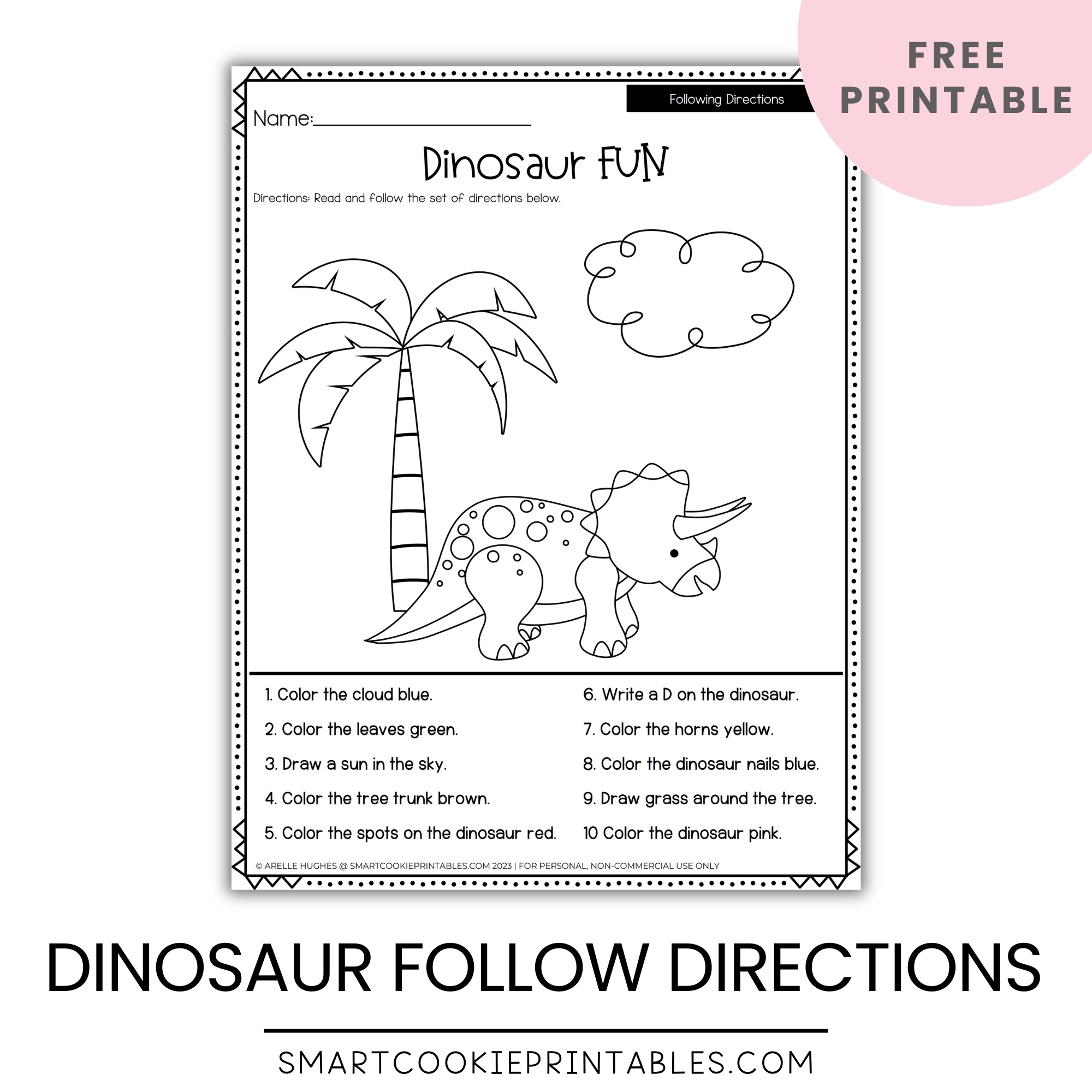 Free Dinosaur Following Directions Printables Smart Cookie 