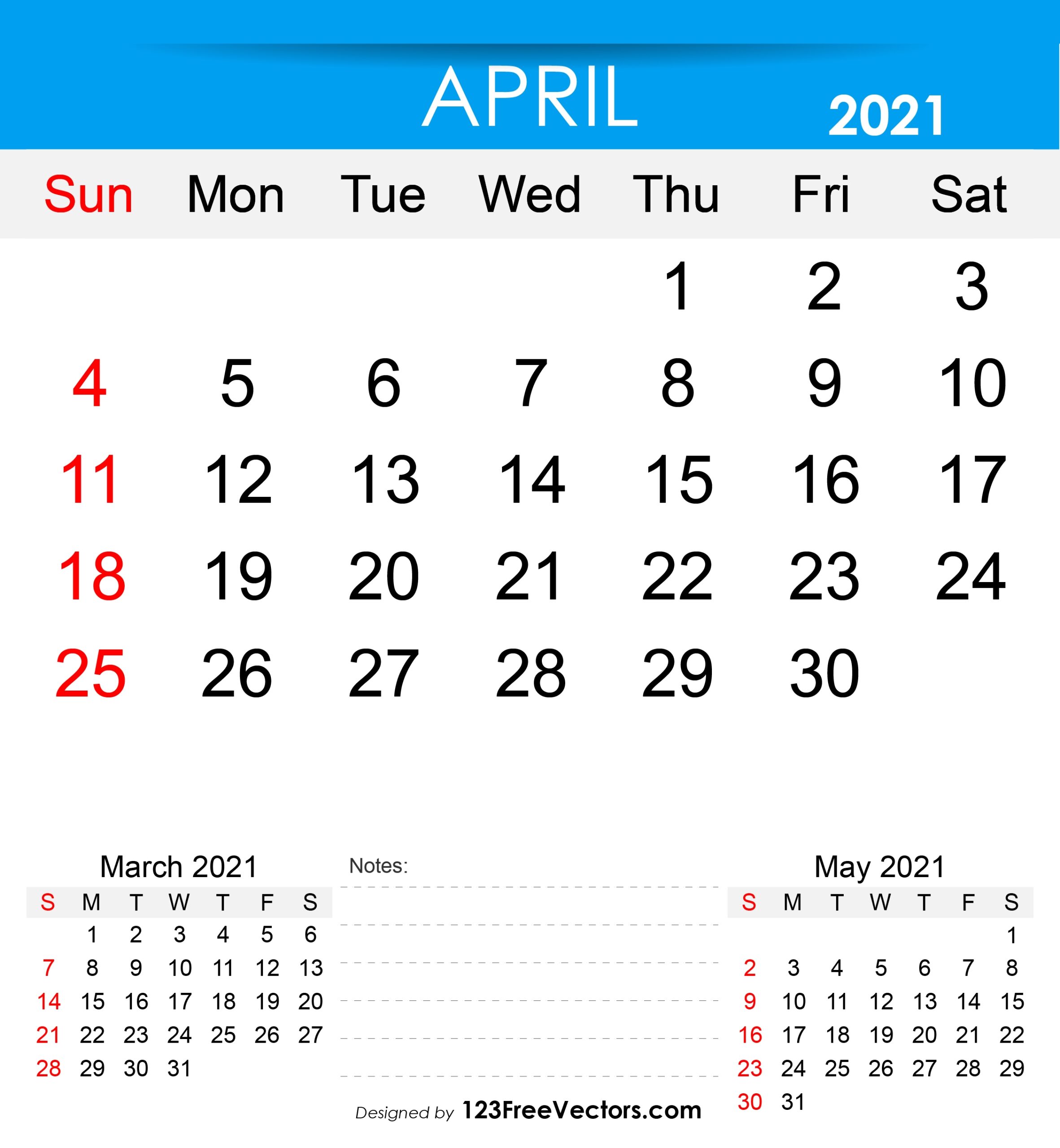 Free Download 2021 April Calendar