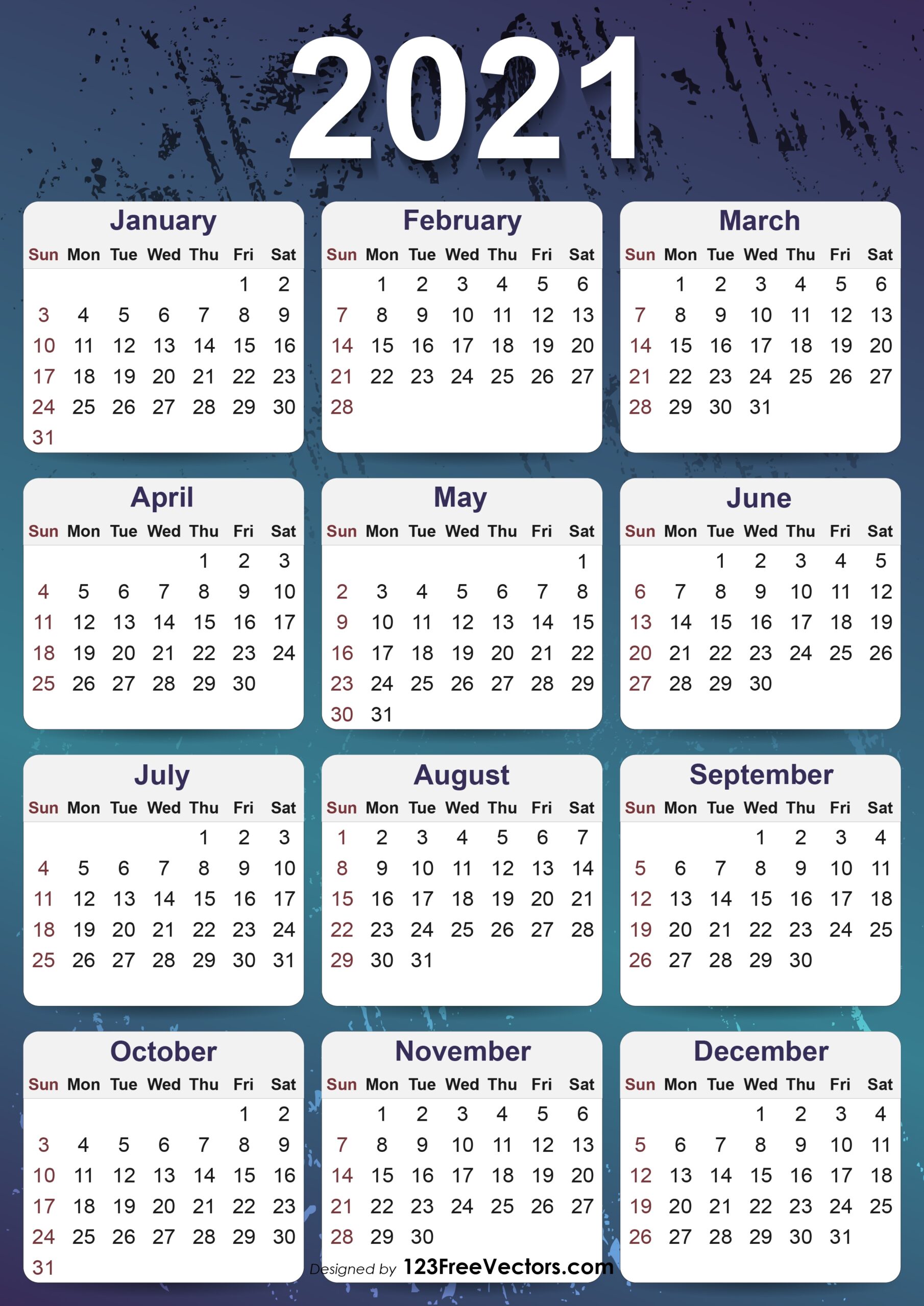 Free Download 2021 Yearly Calendar Free Download 2021 Yearly Calendar