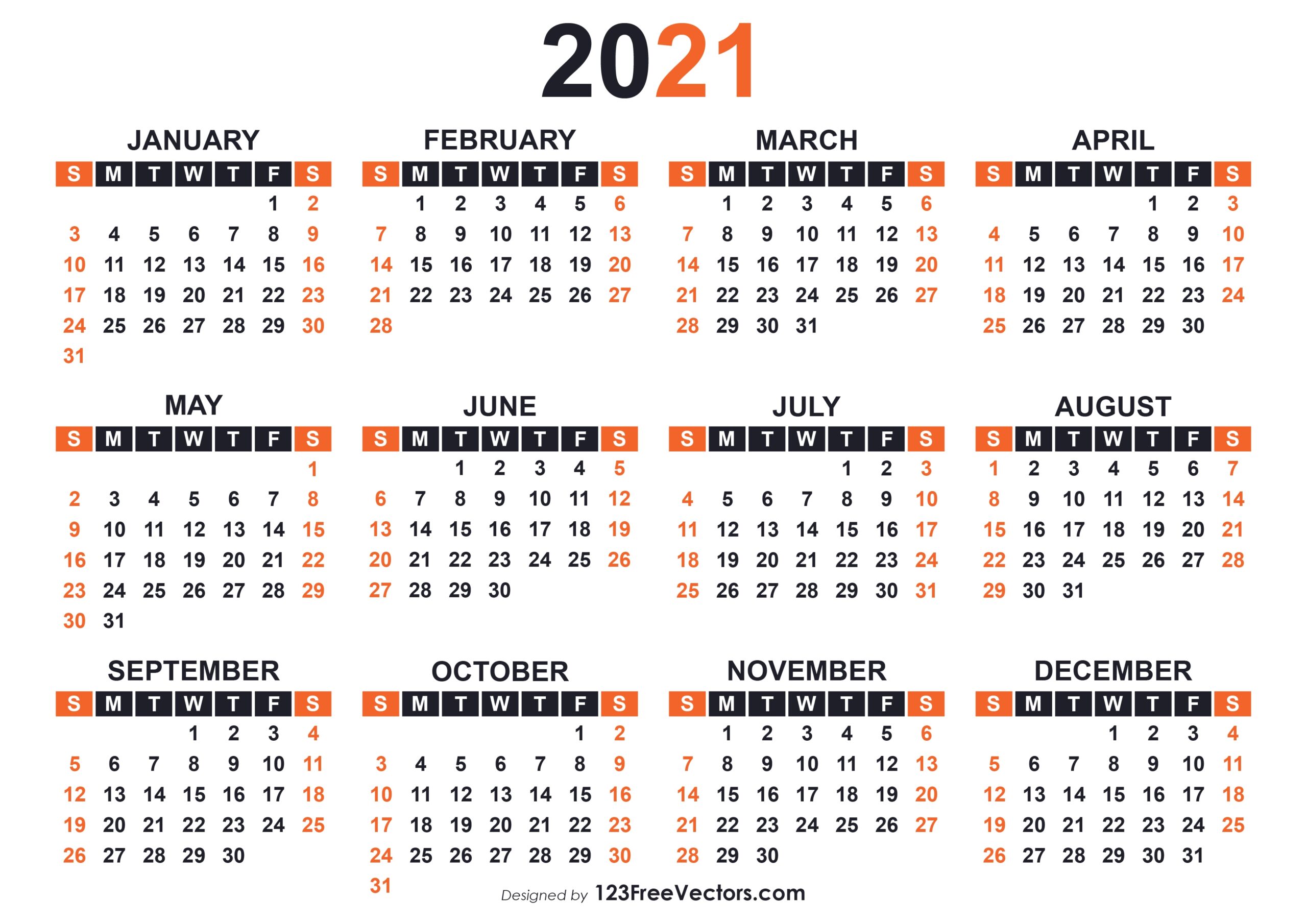 Free Download 2021 Yearly Calendar Free Download 2021 Yearly Calendar