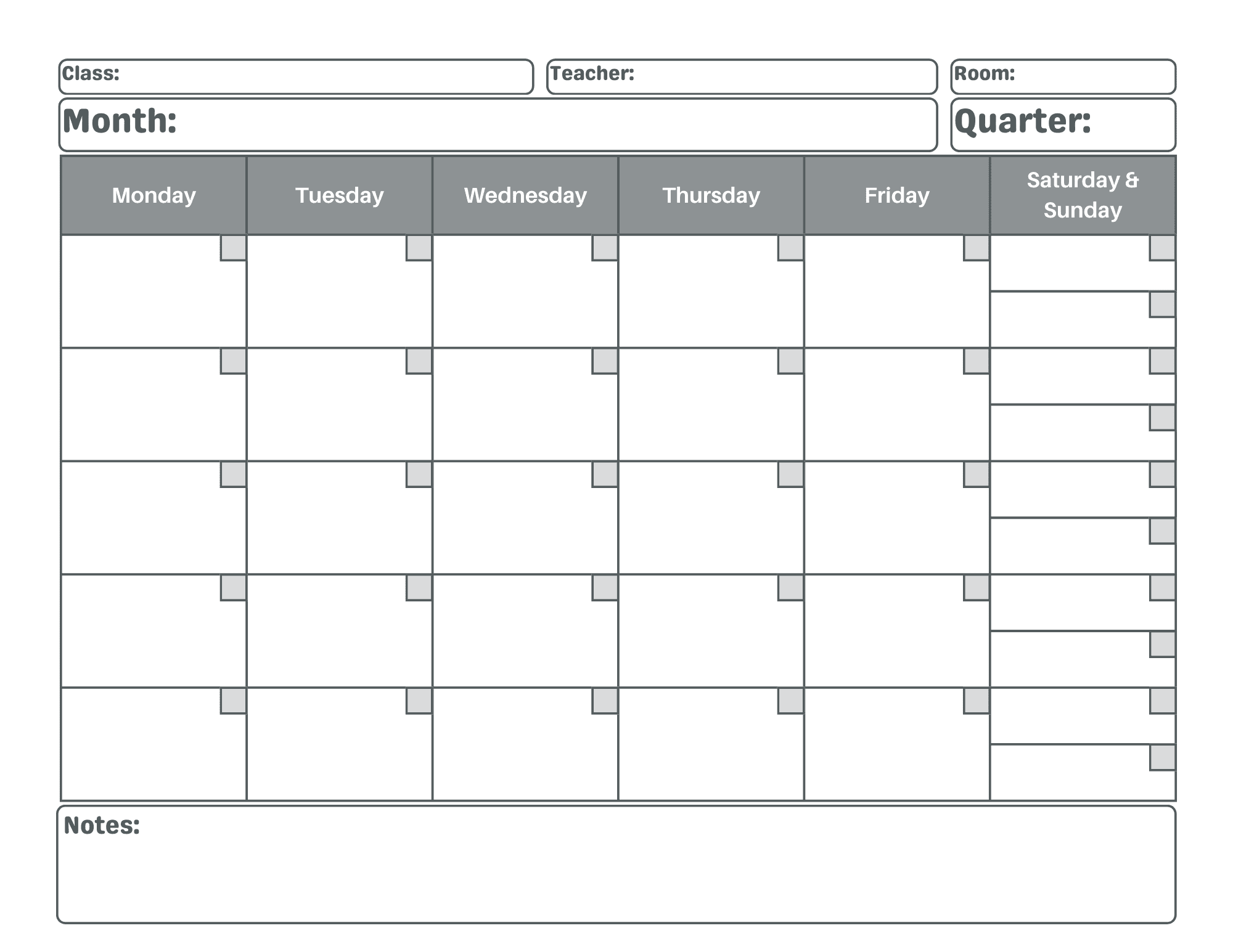FREE Monthly Lesson Plan Calendar