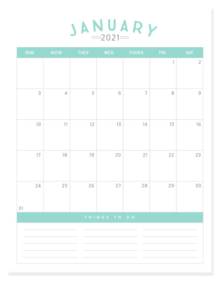 Free Printable 2021 Calendar