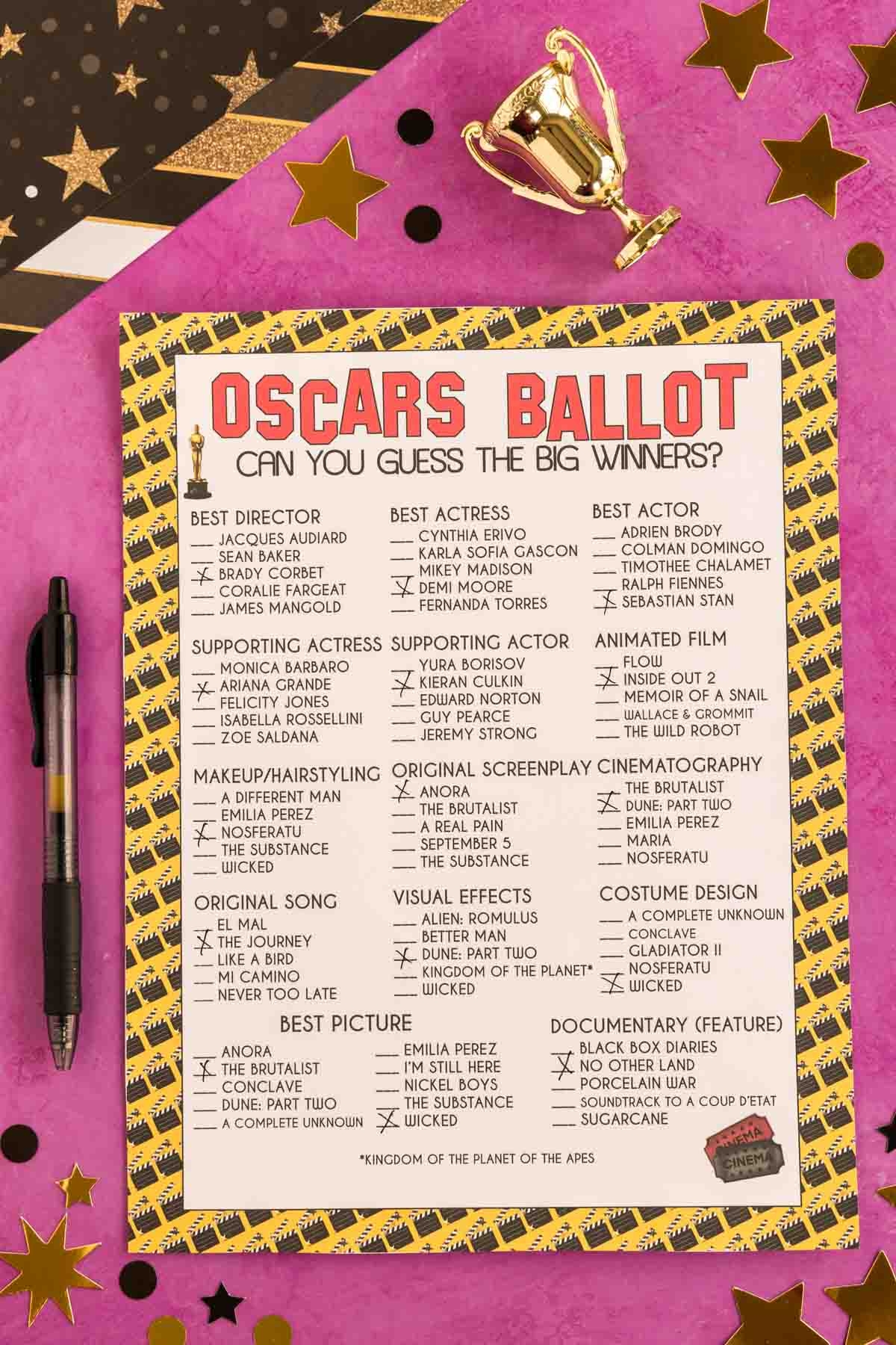 Free Printable 2025 Oscar Ballot And Nominees List Play Party Plan