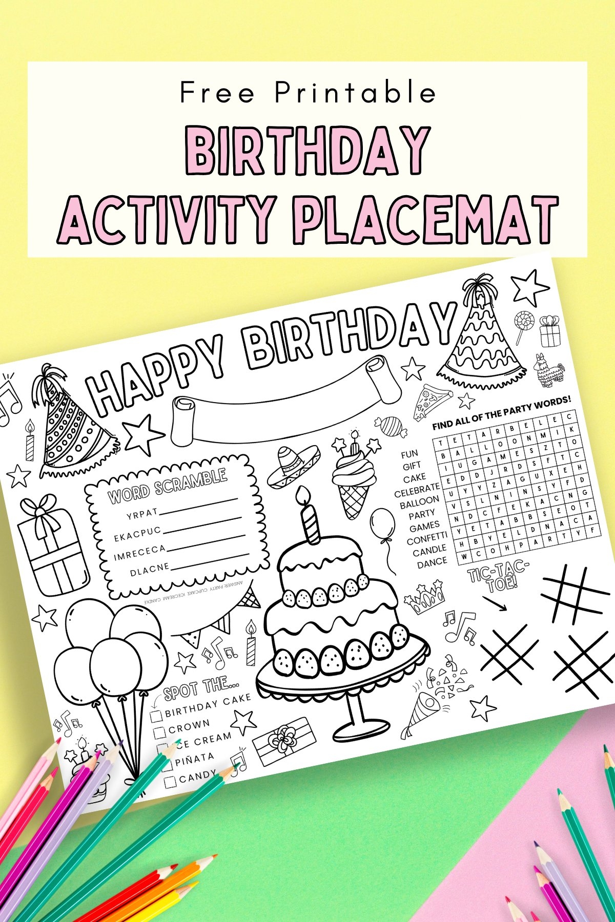 Free Printable Birthday Activity Placemat Gathering Beauty