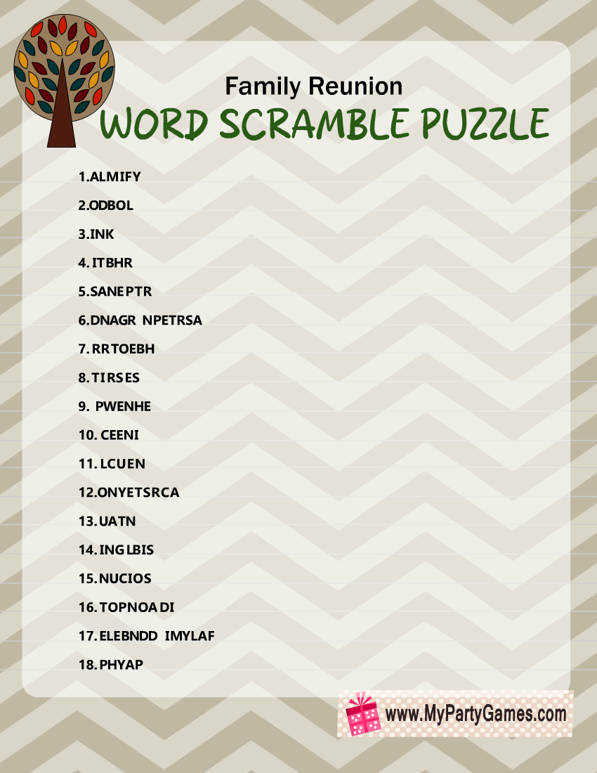 Free Printable Family Reunion Word Scramble Puzzle Free Printable Family Reunion Word Scramble Puzzle