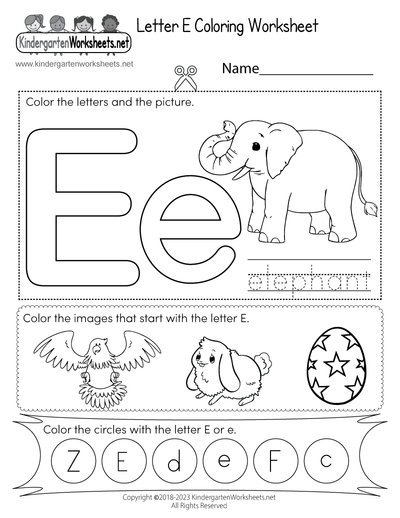 free printable letter e worksheets