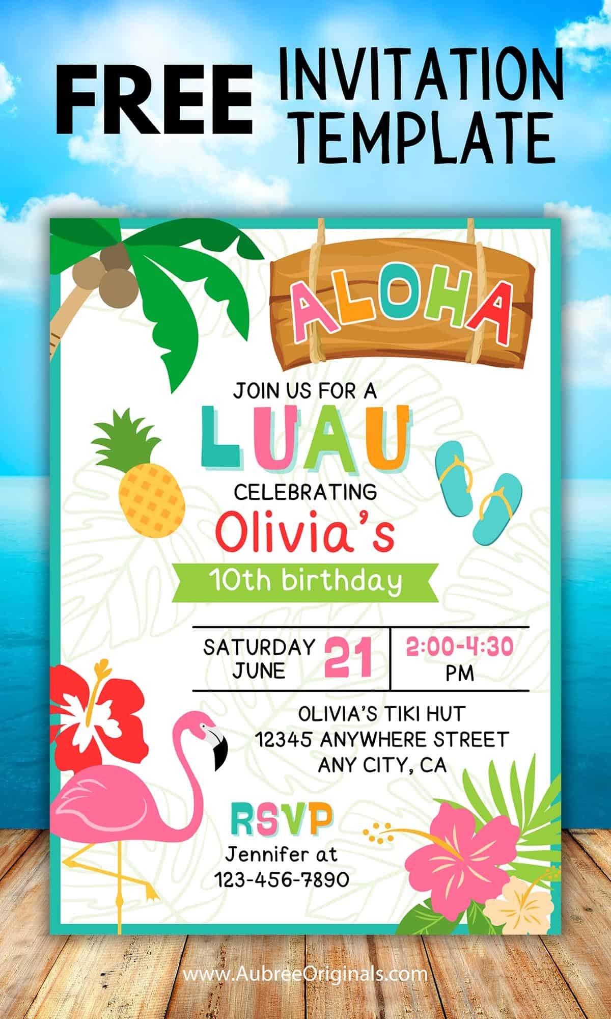 Free Printable Luau Birthday Party Invitation Editable Aubree 