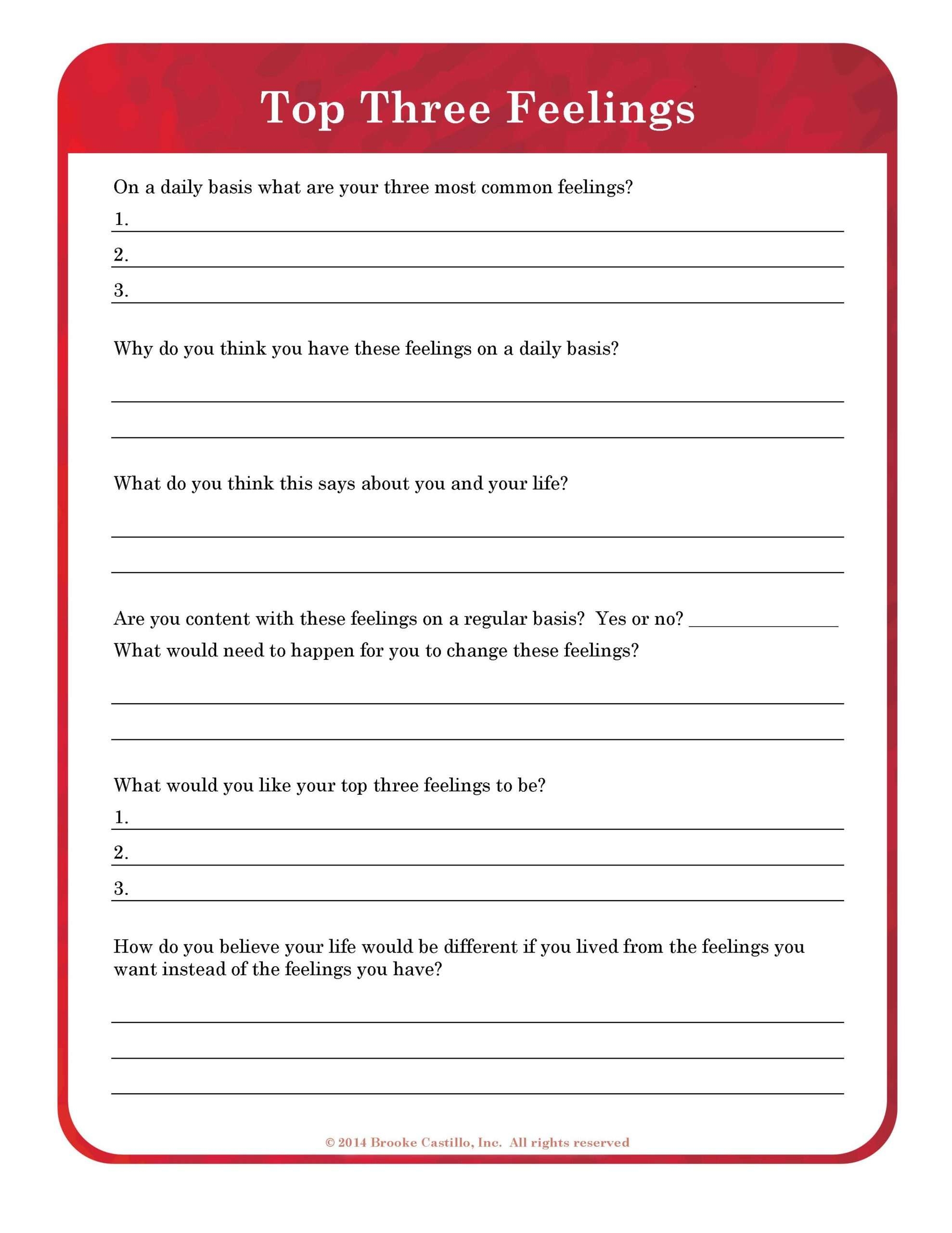 free printable mental health worksheets