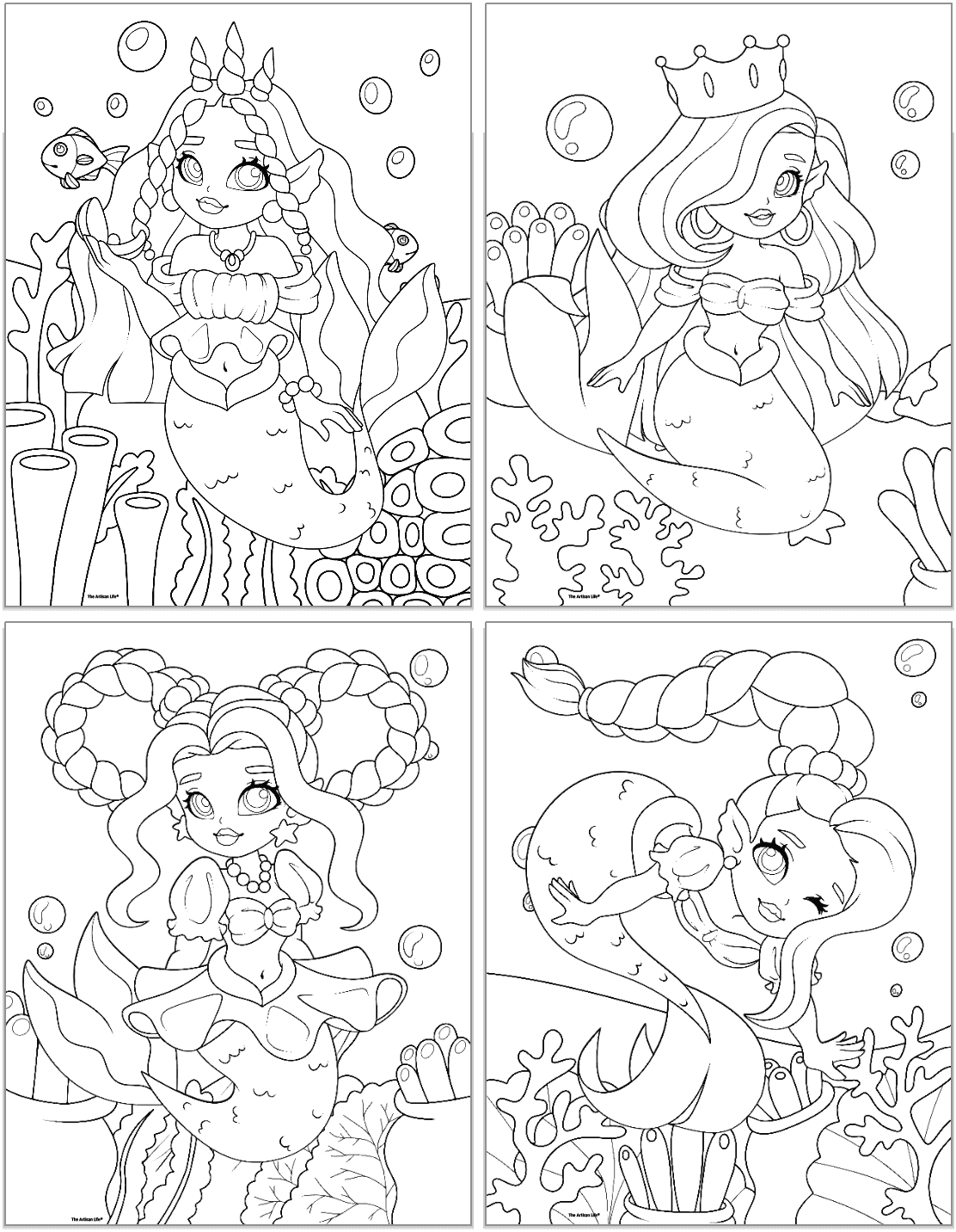Free Printable Mermaid Princess Coloring Pages The Artisan Life
