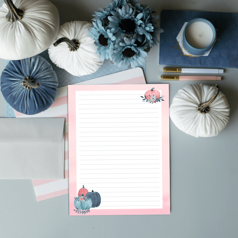 Free Printable Pink And Teal Pumpkin Stationery Carrie Elle