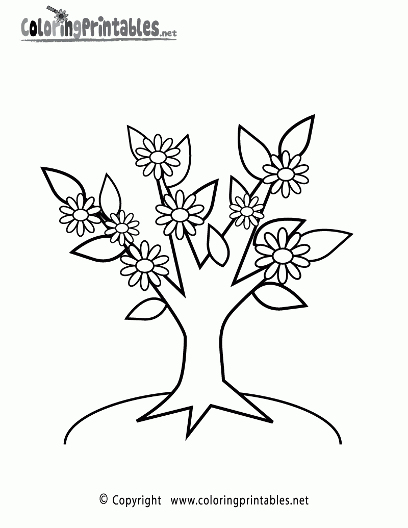 Free Printable Tree Flowers Coloring Page