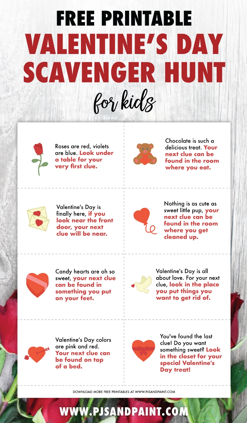 Free Printable Valentine s Day Scavenger Hunt For Kids Pjs And Paint
