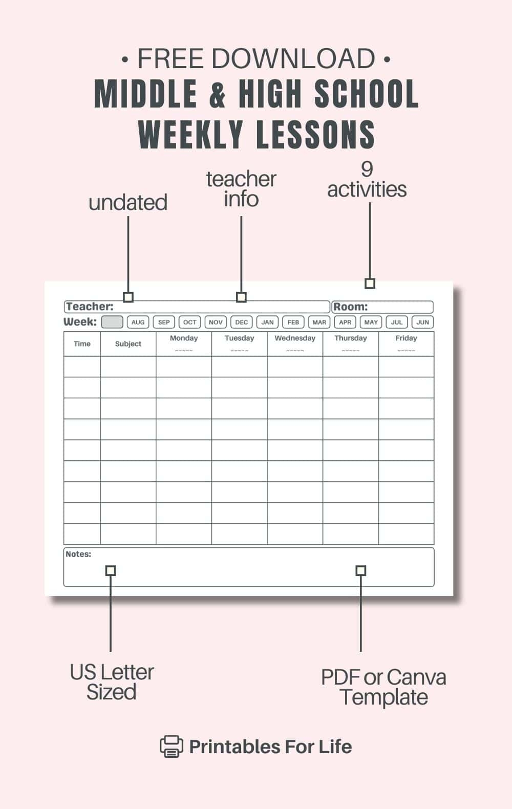 FREE Printable Weekly Lesson Plan Template