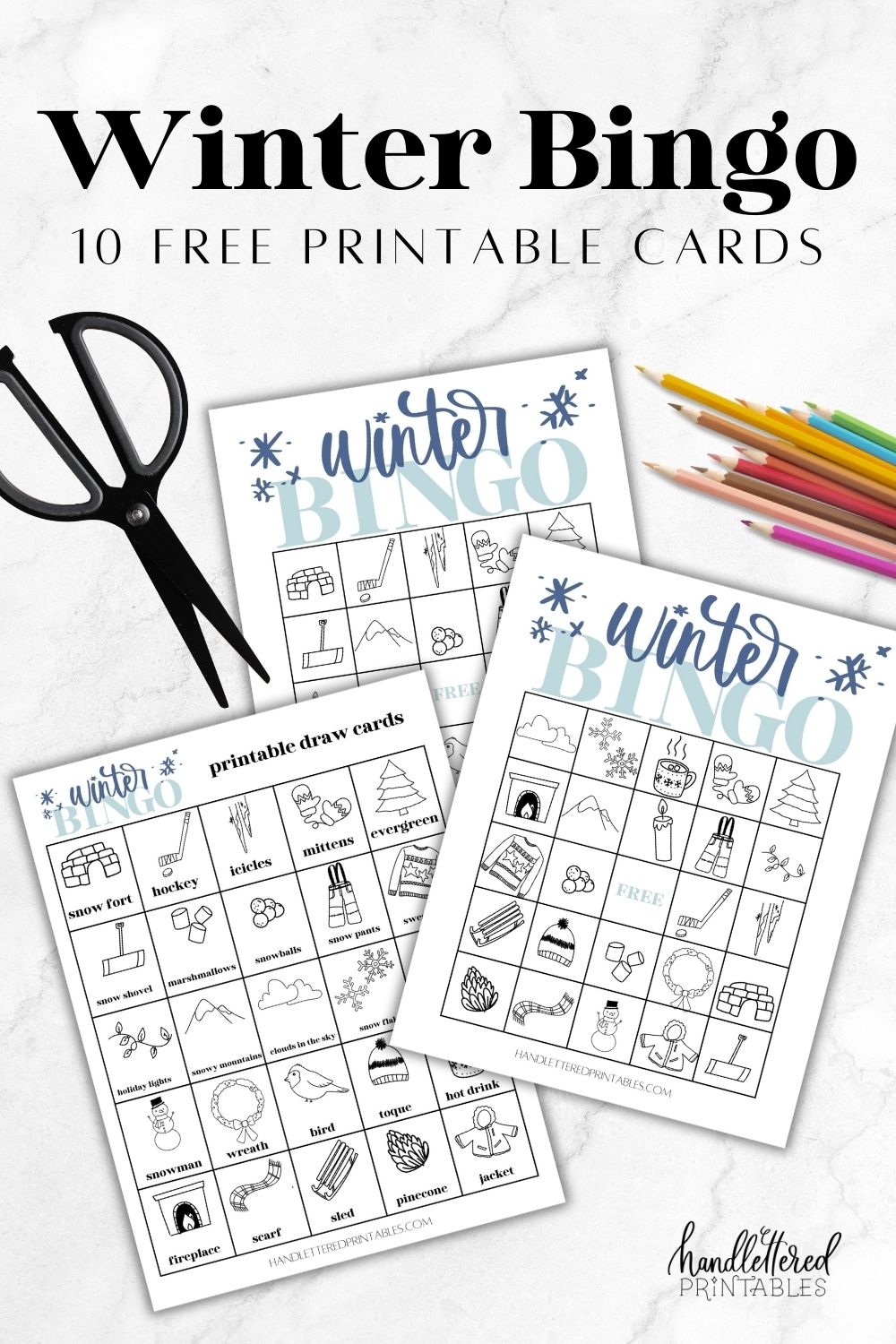 Free Printable Winter Bingo Game For Kids 10 Cards Hand 