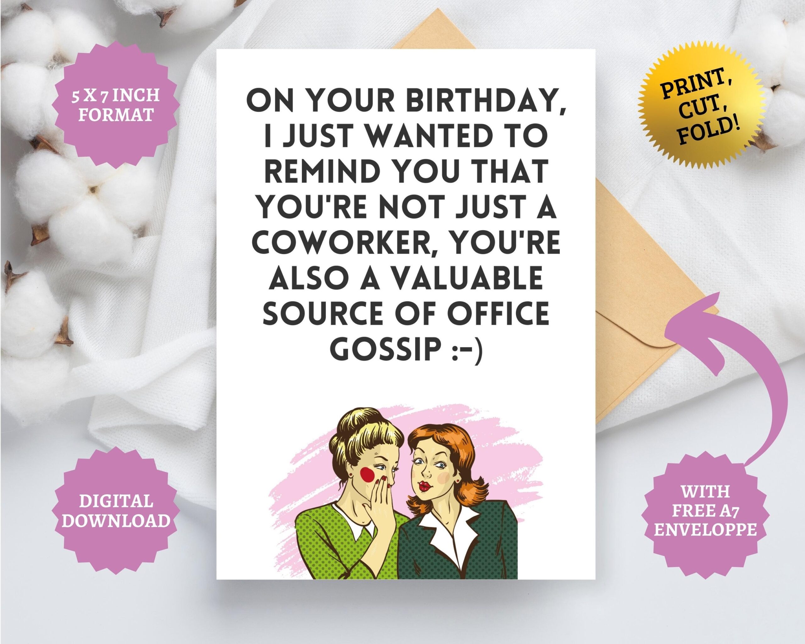 Funny Coworker Happy Birthday Card Favorite Colleague Gift Boss Co worker Present Personalized Instant Printable Download Free A7 Envelope Etsy