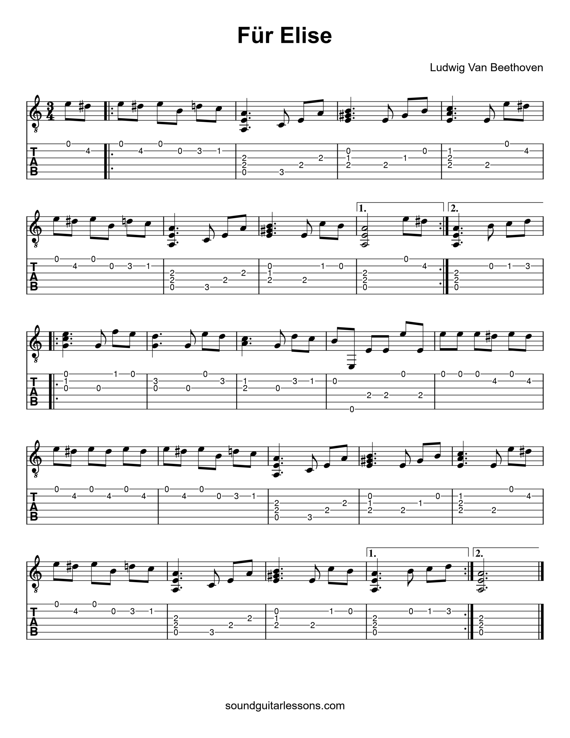 Fur Elise Guitar Tab EASY U0026 Free Sheet Music Full Tutorial Fur Elise Guitar Tab EASY U0026 Free Sheet Music Full Tutorial