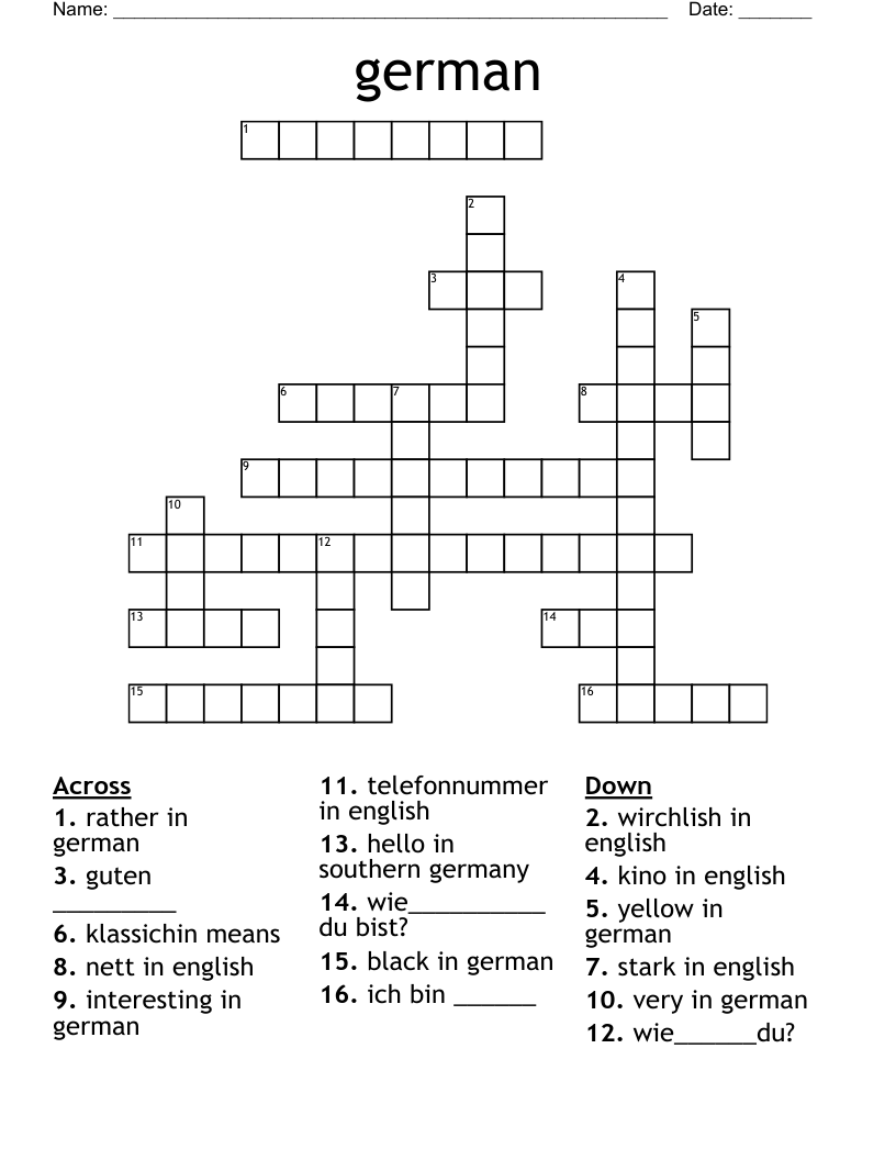 German Foods Crossword WordMint