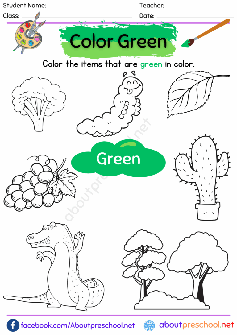 Green Archives About Preschool Worksheets Library