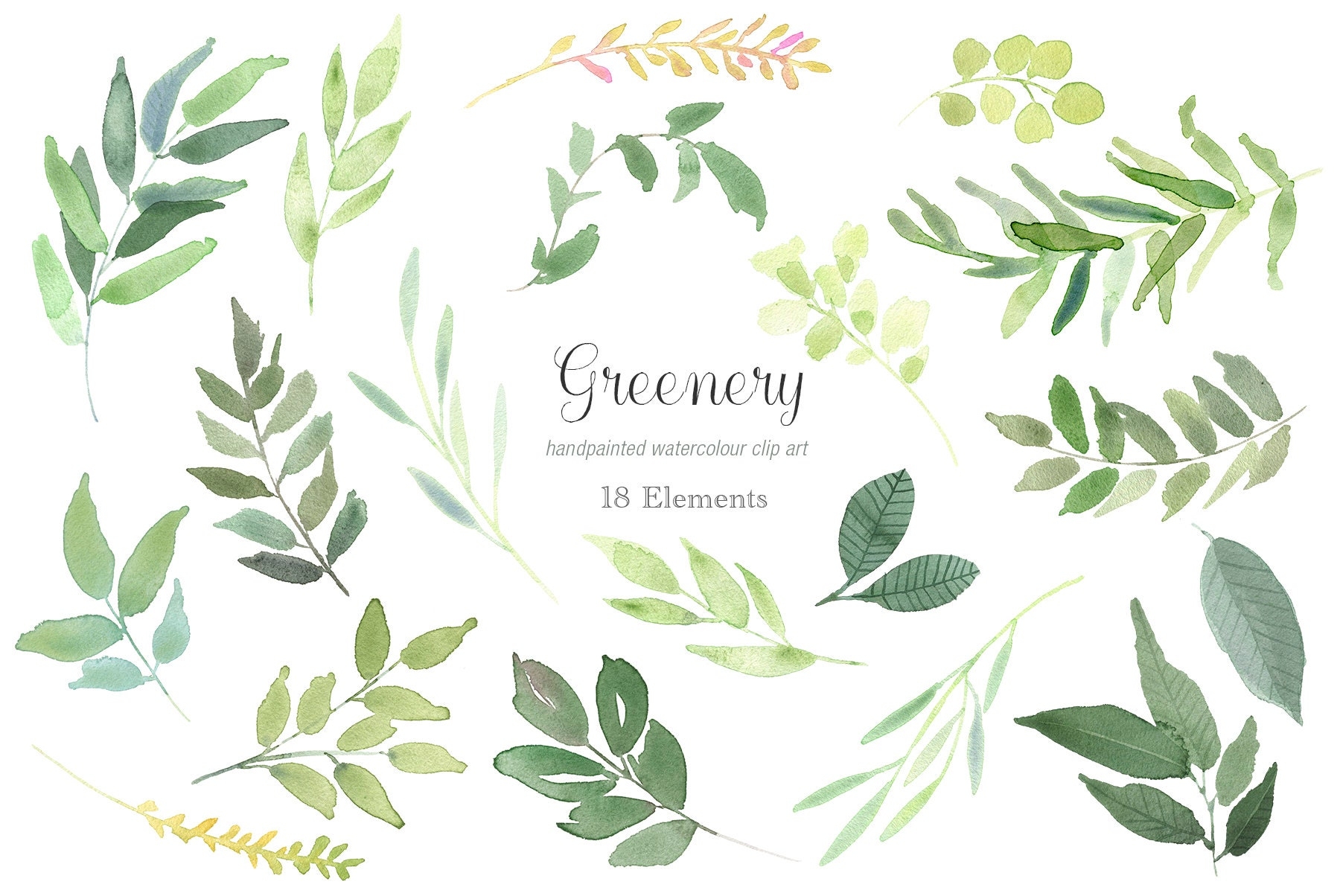 Greenery Elements Green Leaf PNG Files Individual Leaves Handpainted In Watercolour For Wedding Invitations Digital Scrapbooking U0026 More Etsy