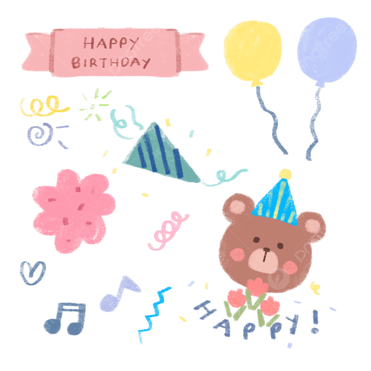 Happy Birthday Party Korean Bear Sticker Free Printable Birthday Clipart Bear Clipart Happy Clipart PNG Transparent Clipart Image And PSD File For Free Download