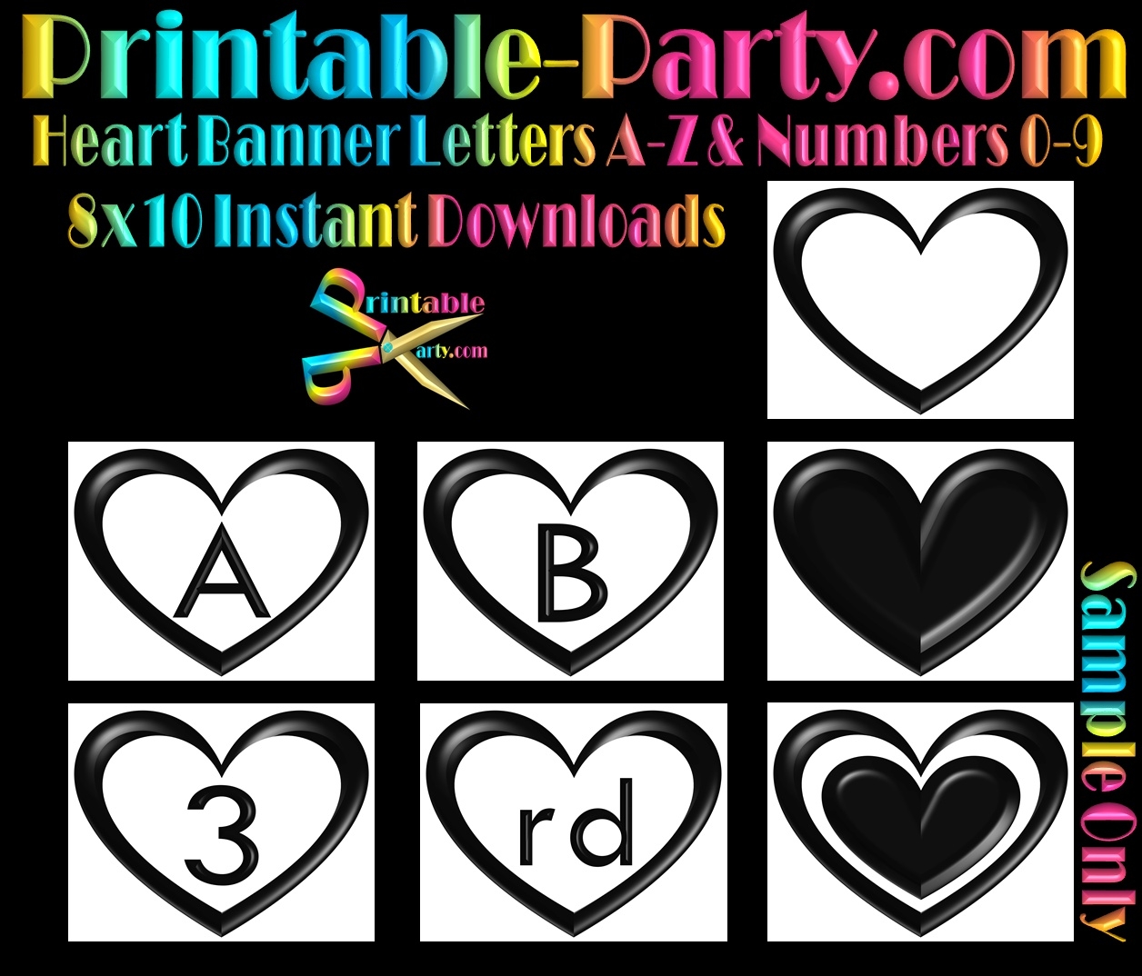 Heart shaped printable alphabet letter black white