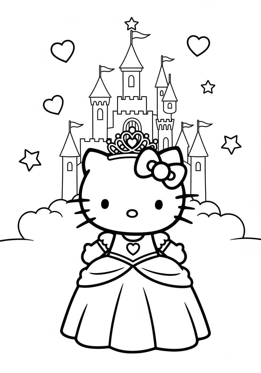 Hello Kitty Princess Coloring Page Free Printable