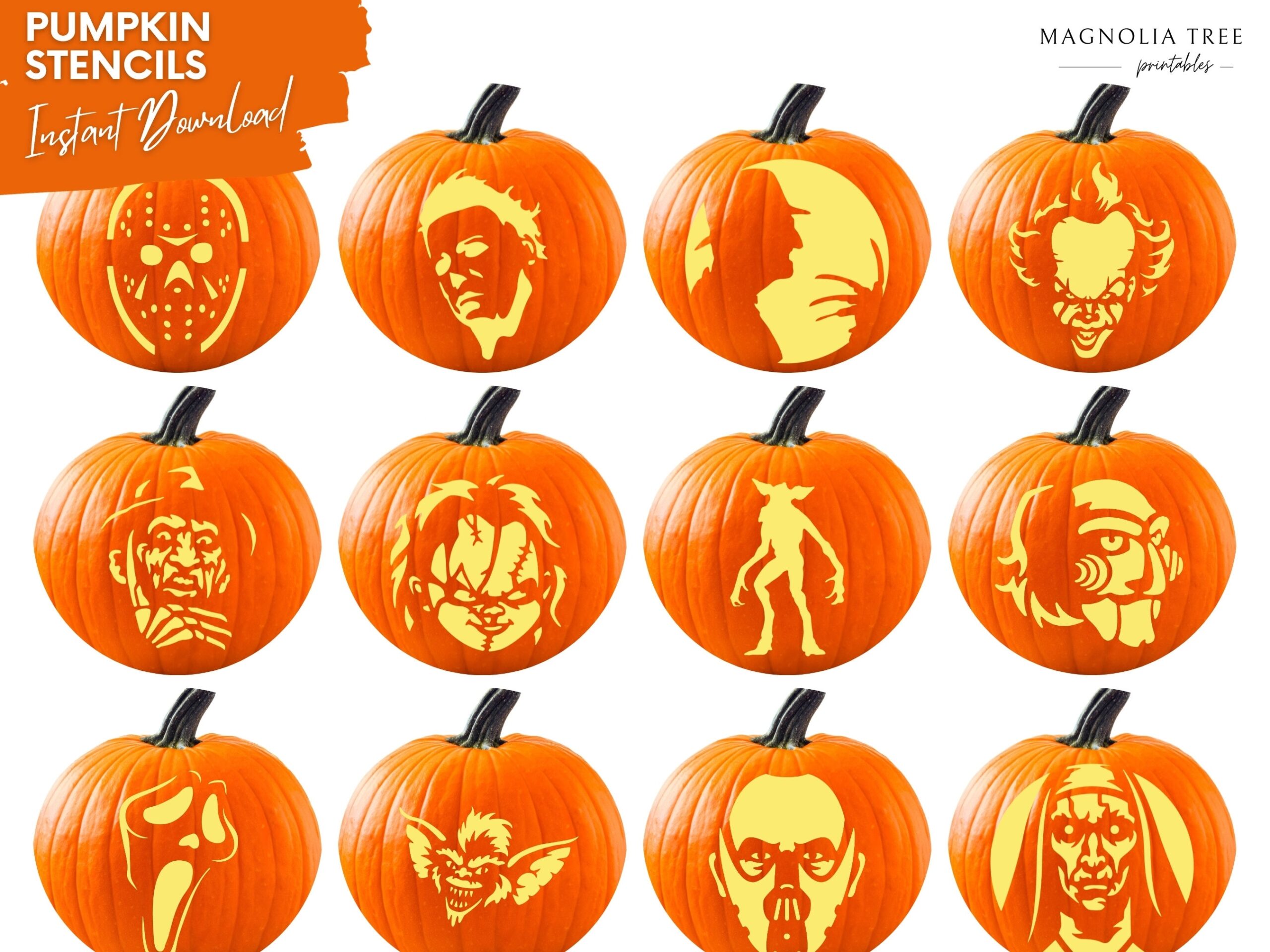Horror Movie Bundle Printable Pumpkin Carving Stencils PDF 
