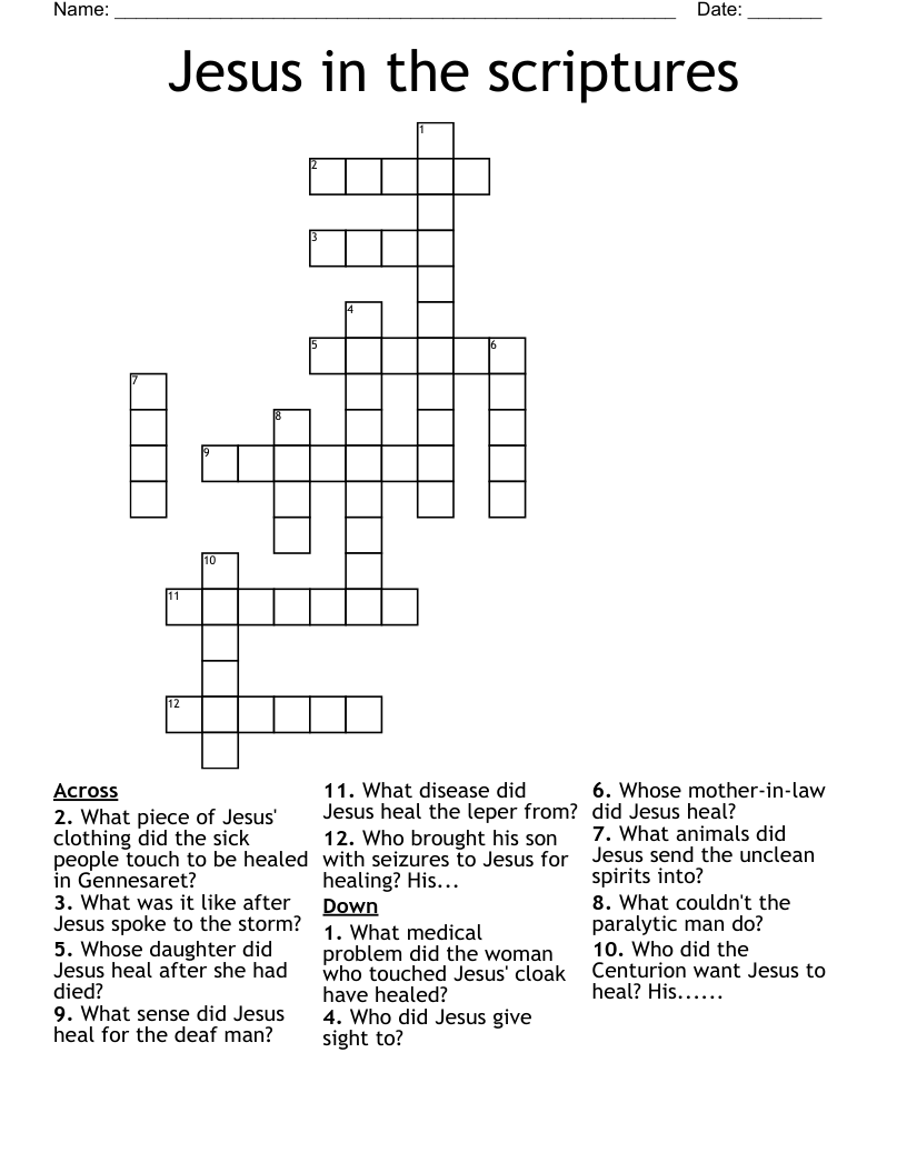 Jesus Heals Crossword WordMint