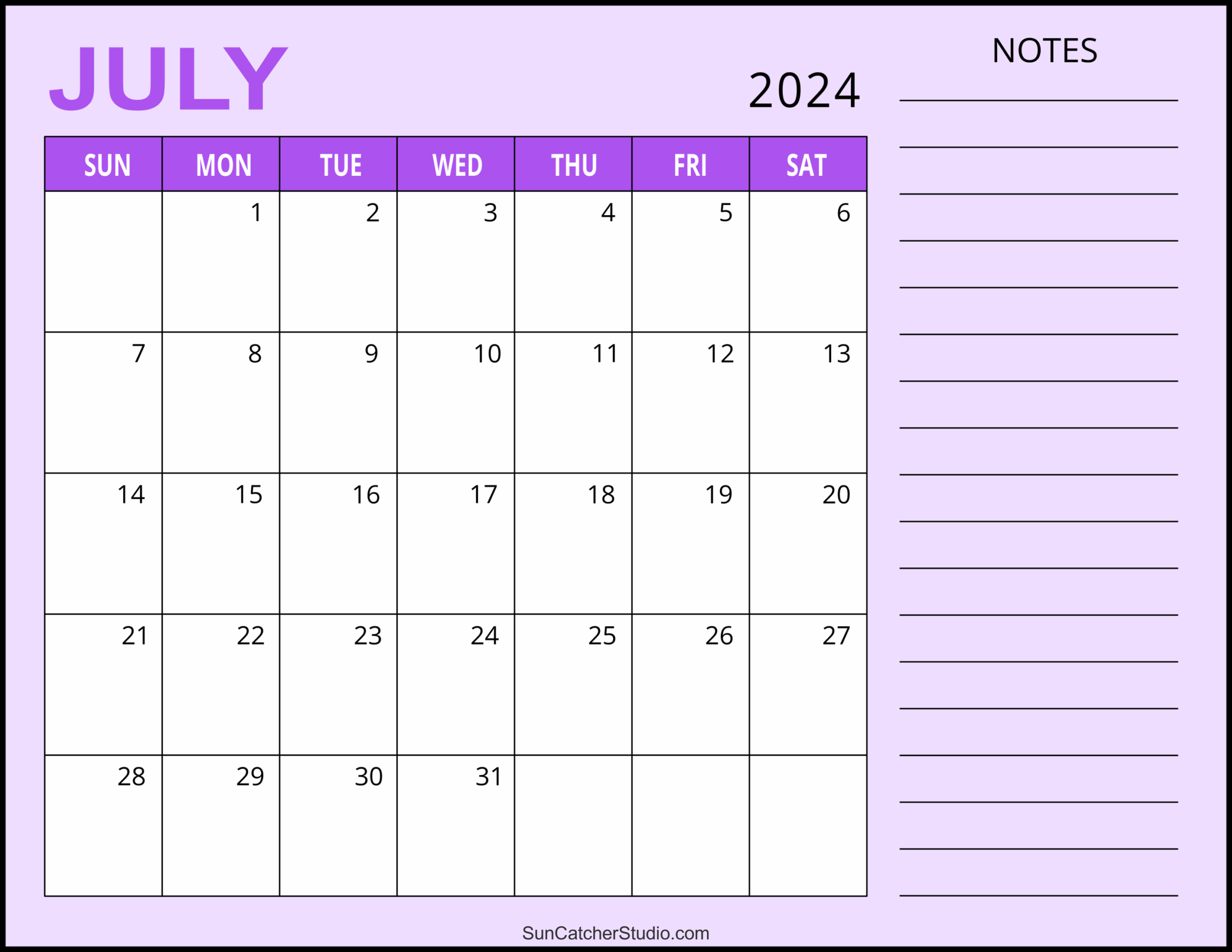 july calendar printable