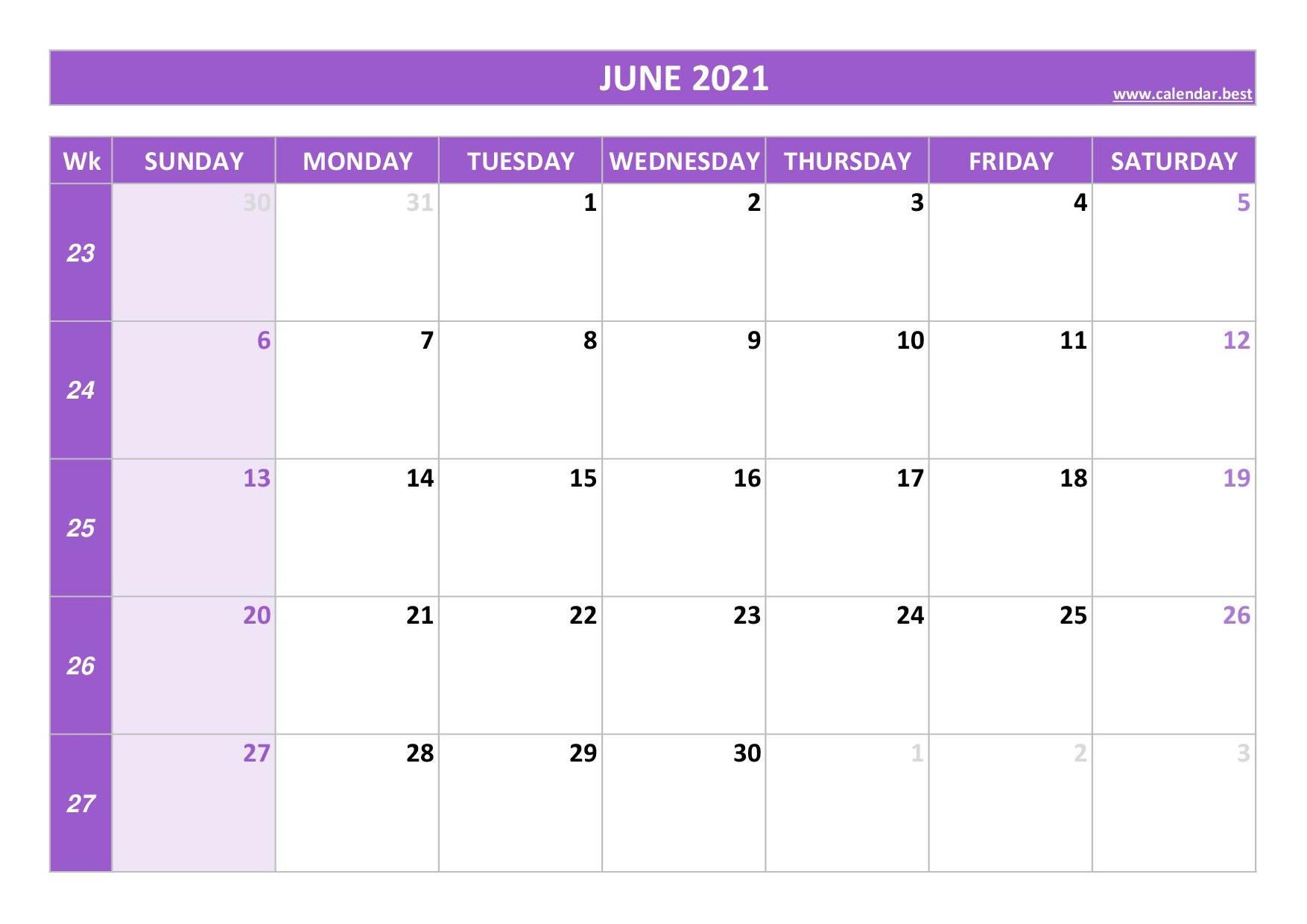 June 2021 Calendar Calendar best