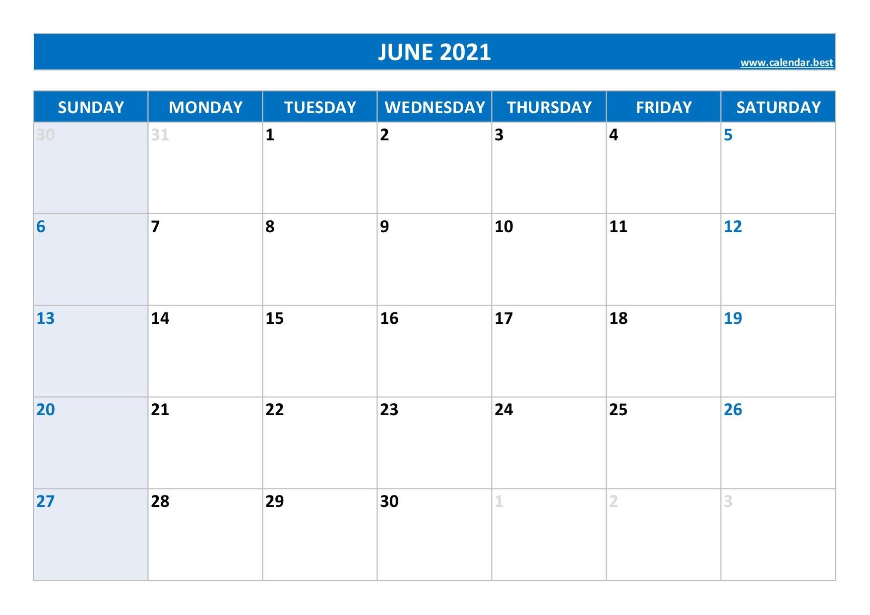 June 2021 Calendar Calendar best