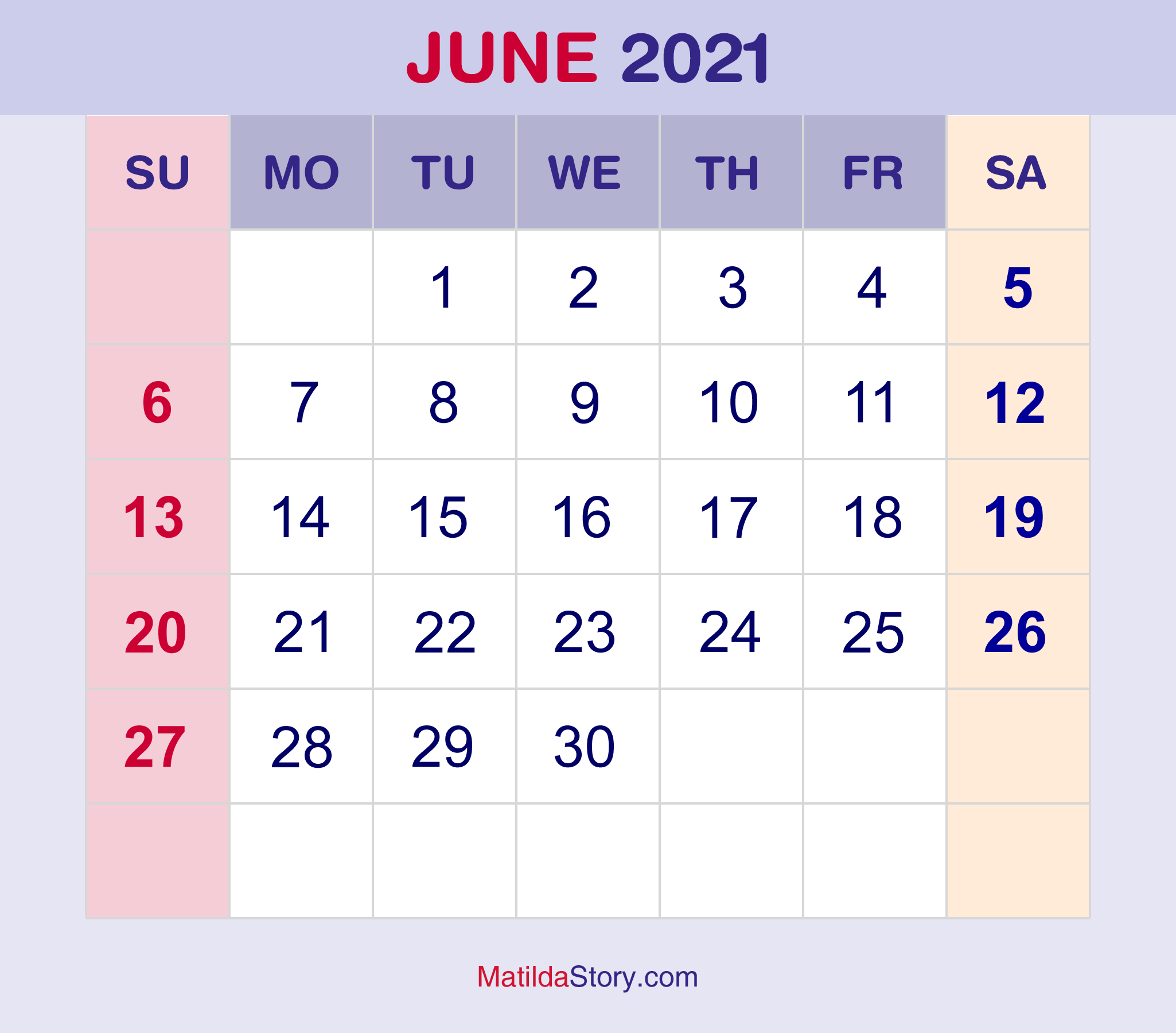 June 2021 Monthly Calendar Monthly Planner Printable Free 