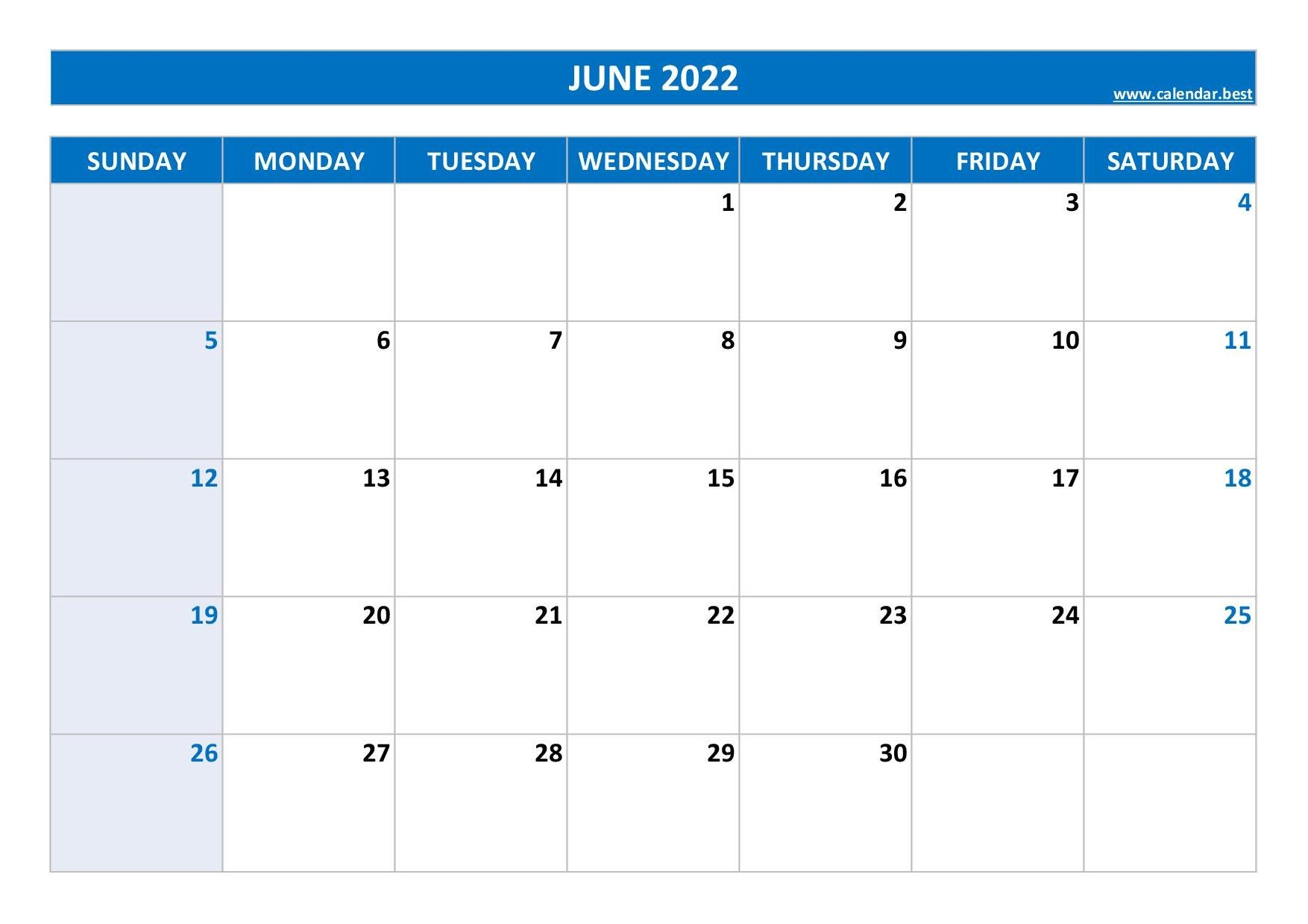 June 2022 Calendar Calendar best