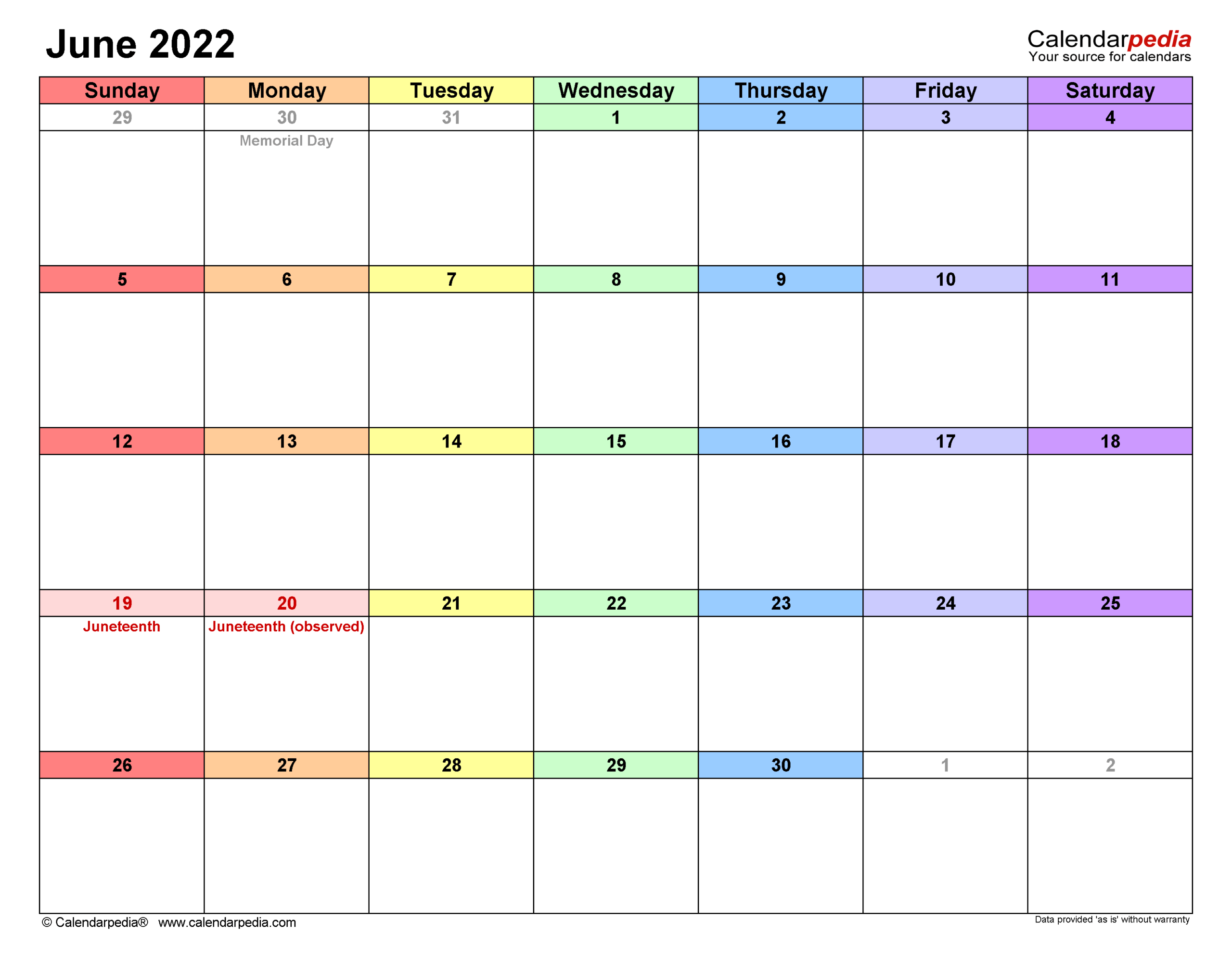 June 2022 Calendar Templates For PDF Excel And Word