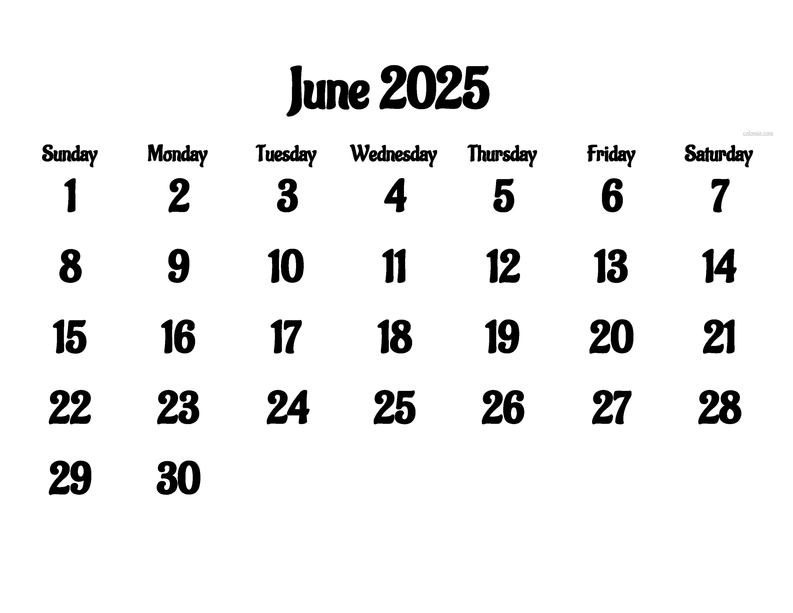 Printable June 2025 Calendar Printably