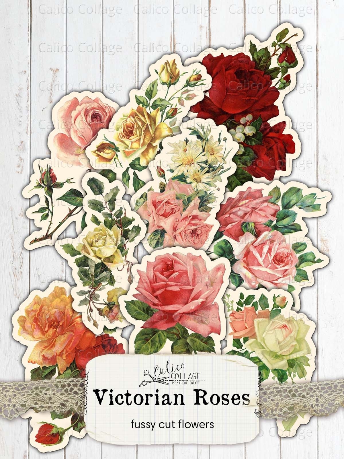 Junk Journal Printable Fussy Cut Roses Vintage Flower Bouquet 