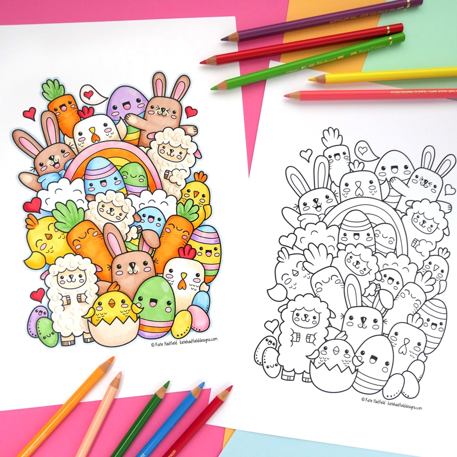 Kawaii Easter Colouring Page Kate Hadfield Designs
